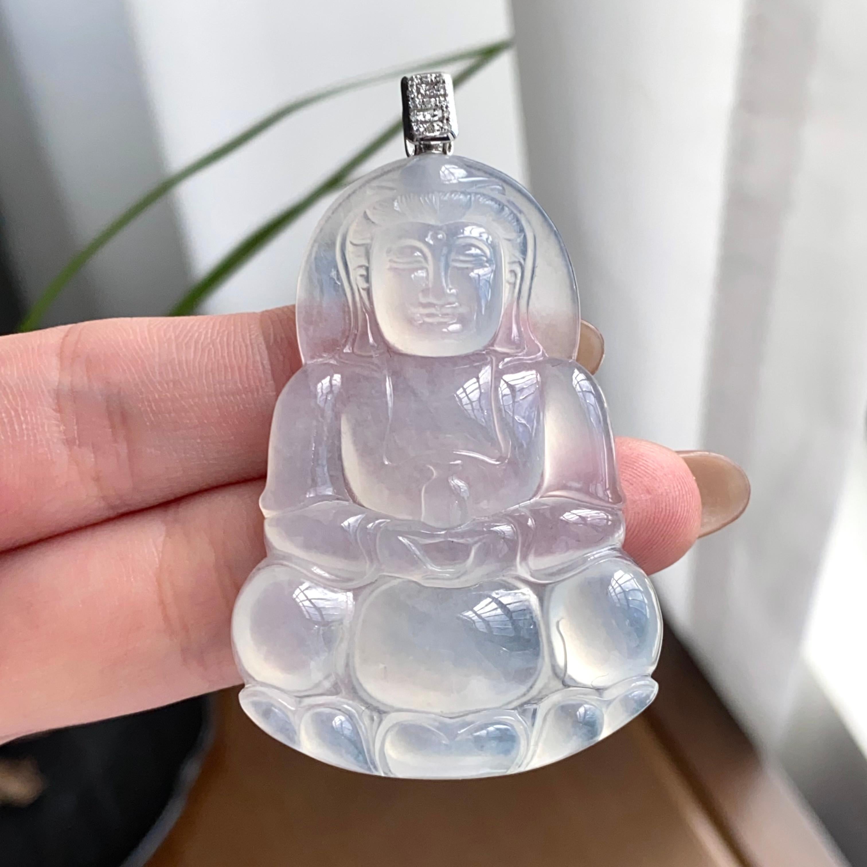 18k金钻镶冰种白月光观音吊坠（yc262753）