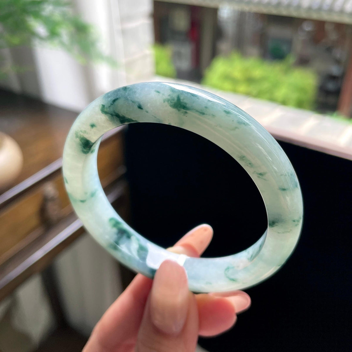 细糯种飘花正圈平安镯 55圈 天然缅甸A货翡翠（yc696435）