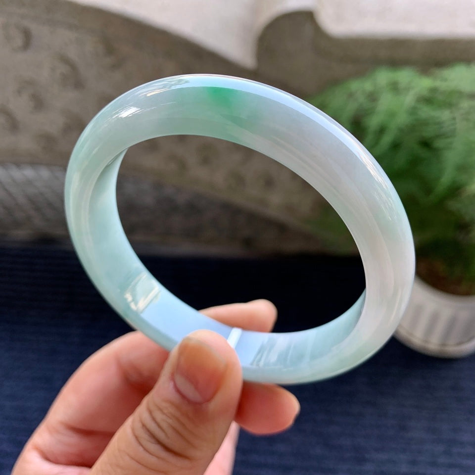 糯种飘绿花平安镯（59.5mm）（yc079311）