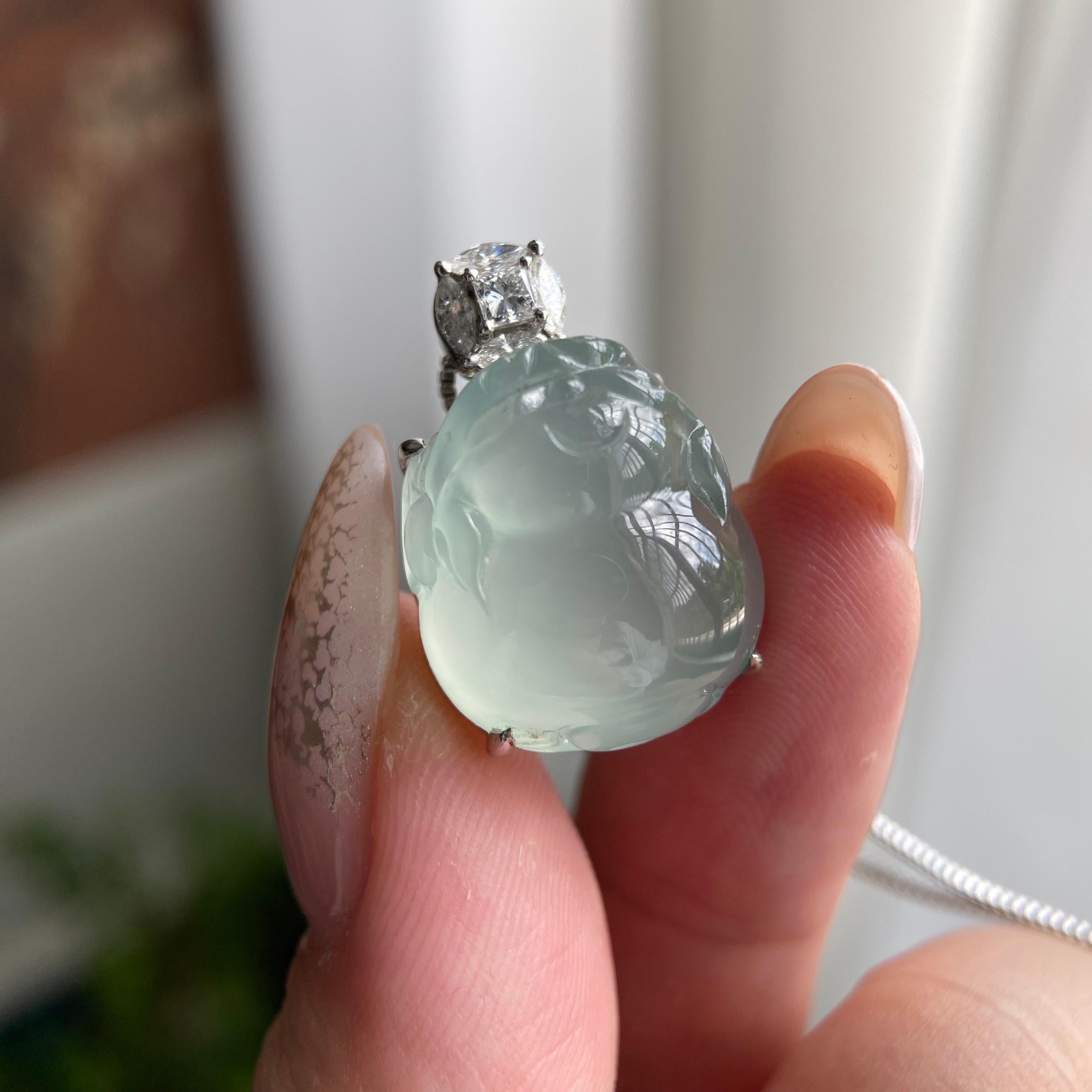 18k金钻镶冰种晴底貔貅吊坠（yc209938）