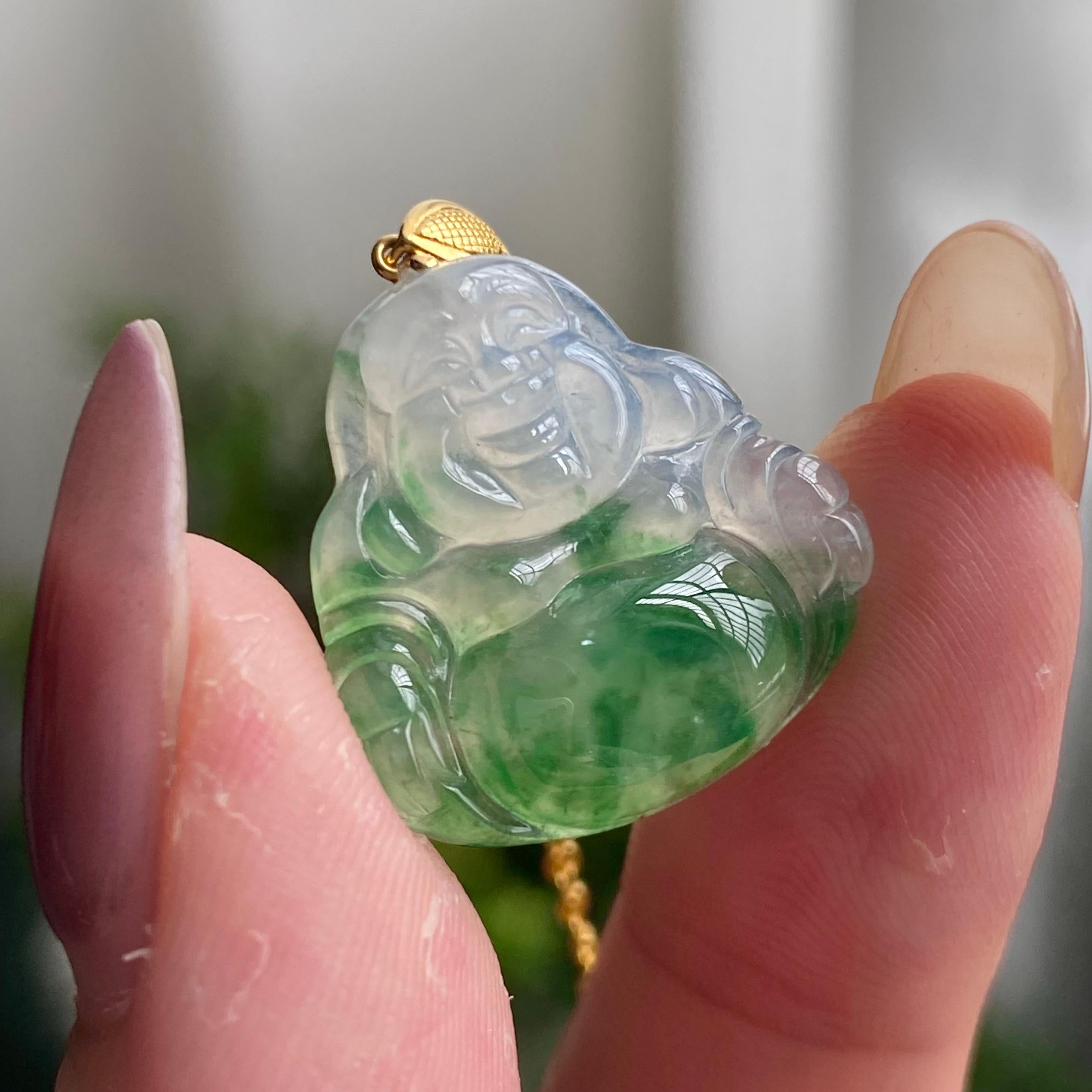 18k金镶冰种飘花佛公吊坠（yc200357）