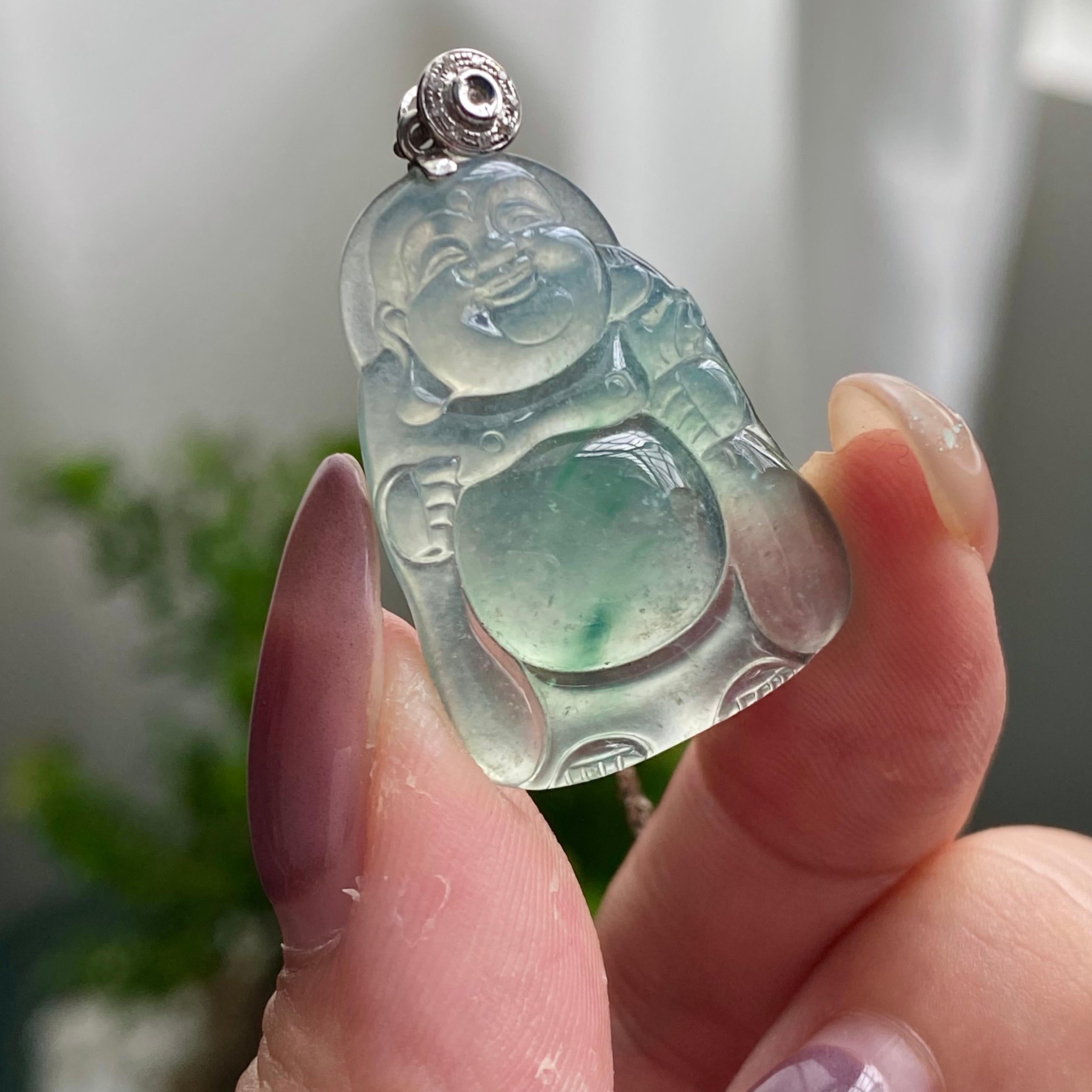 18k金钻镶冰玻种飘花佛公吊坠（yc200429）