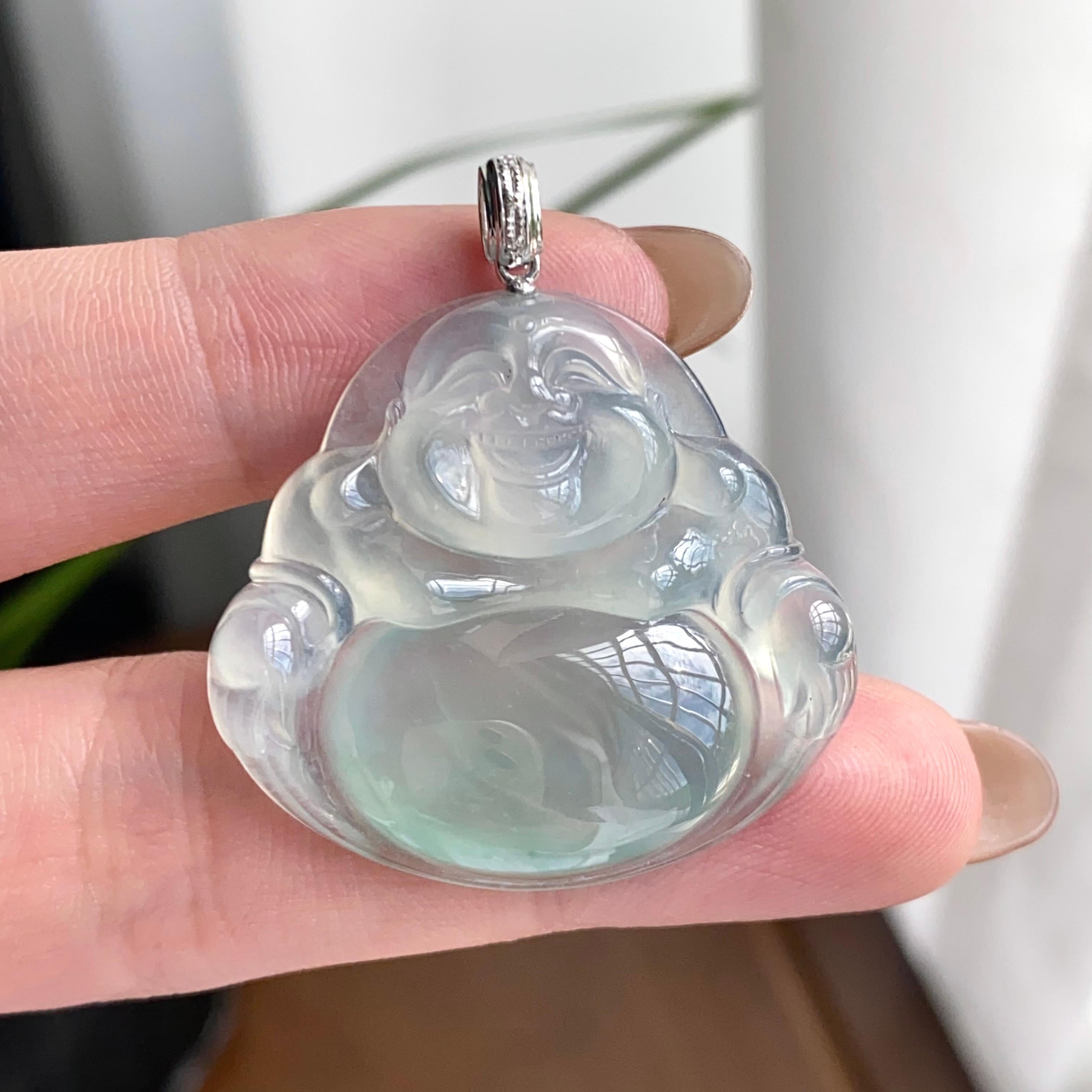 18k金钻镶冰种蓝底佛公吊坠（yc262738）