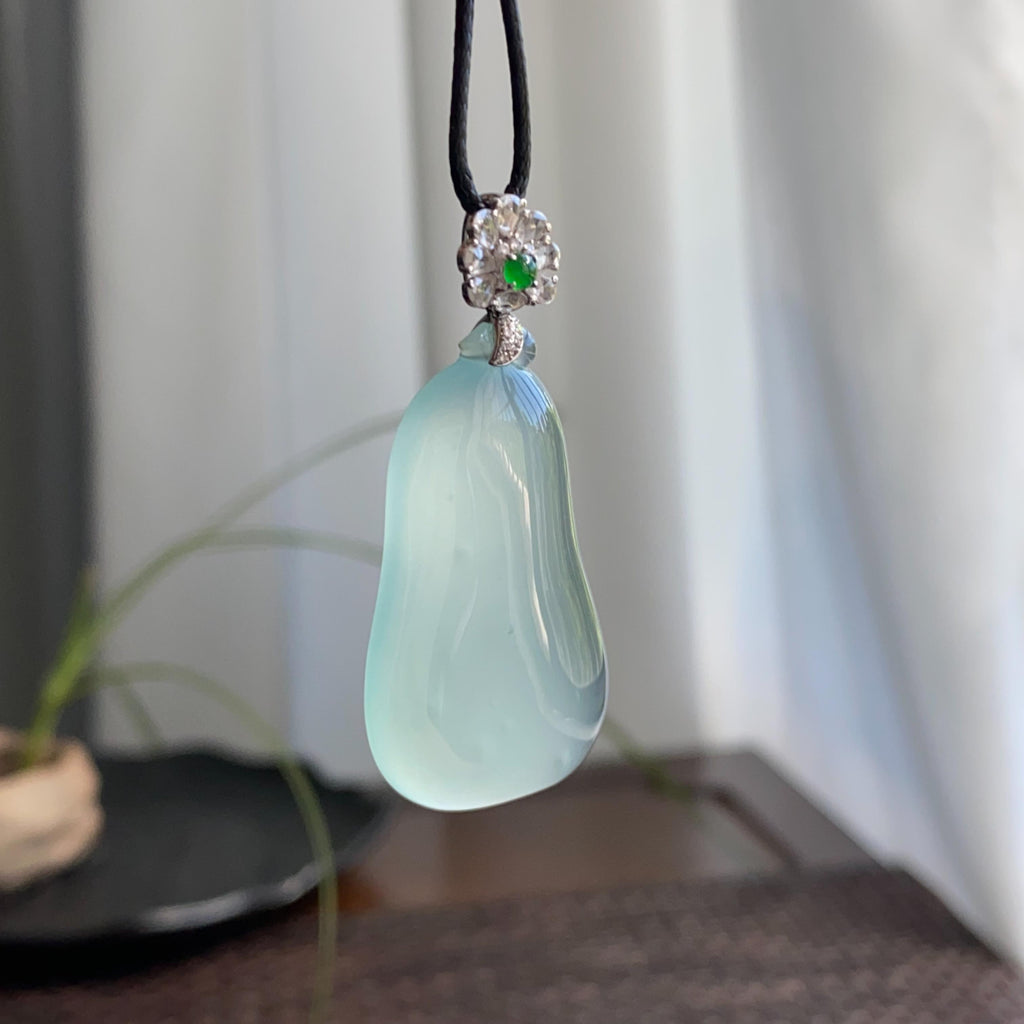 18k金钻镶冰种晴底福瓜吊坠（yc264934）