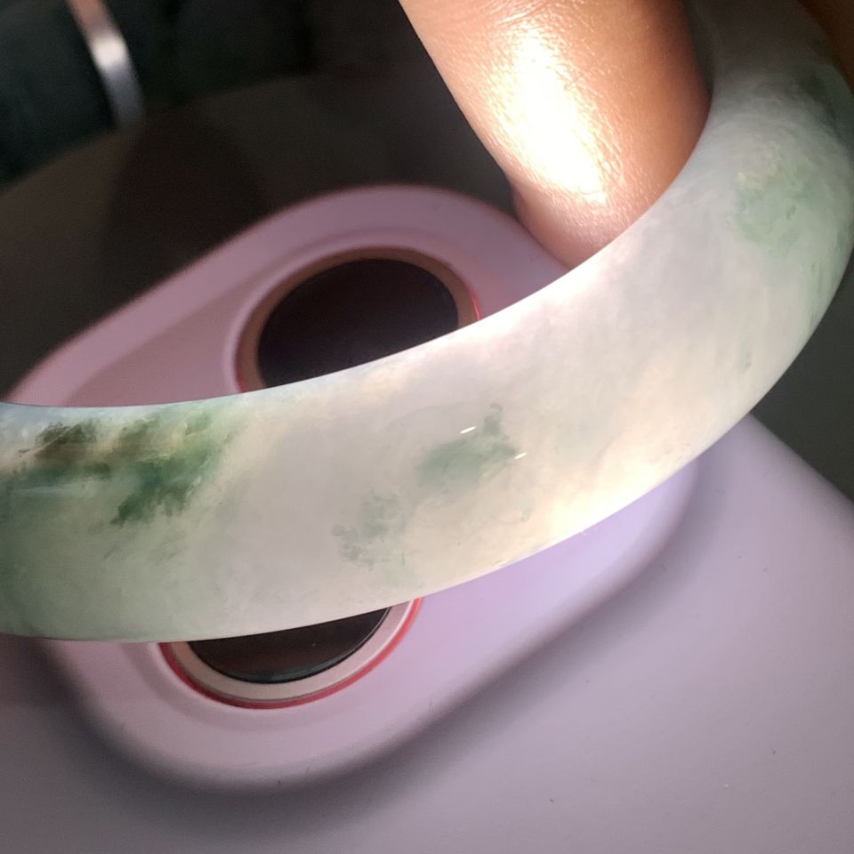 糯冰种飘蓝花平安镯（55.7mm）（yc106700）