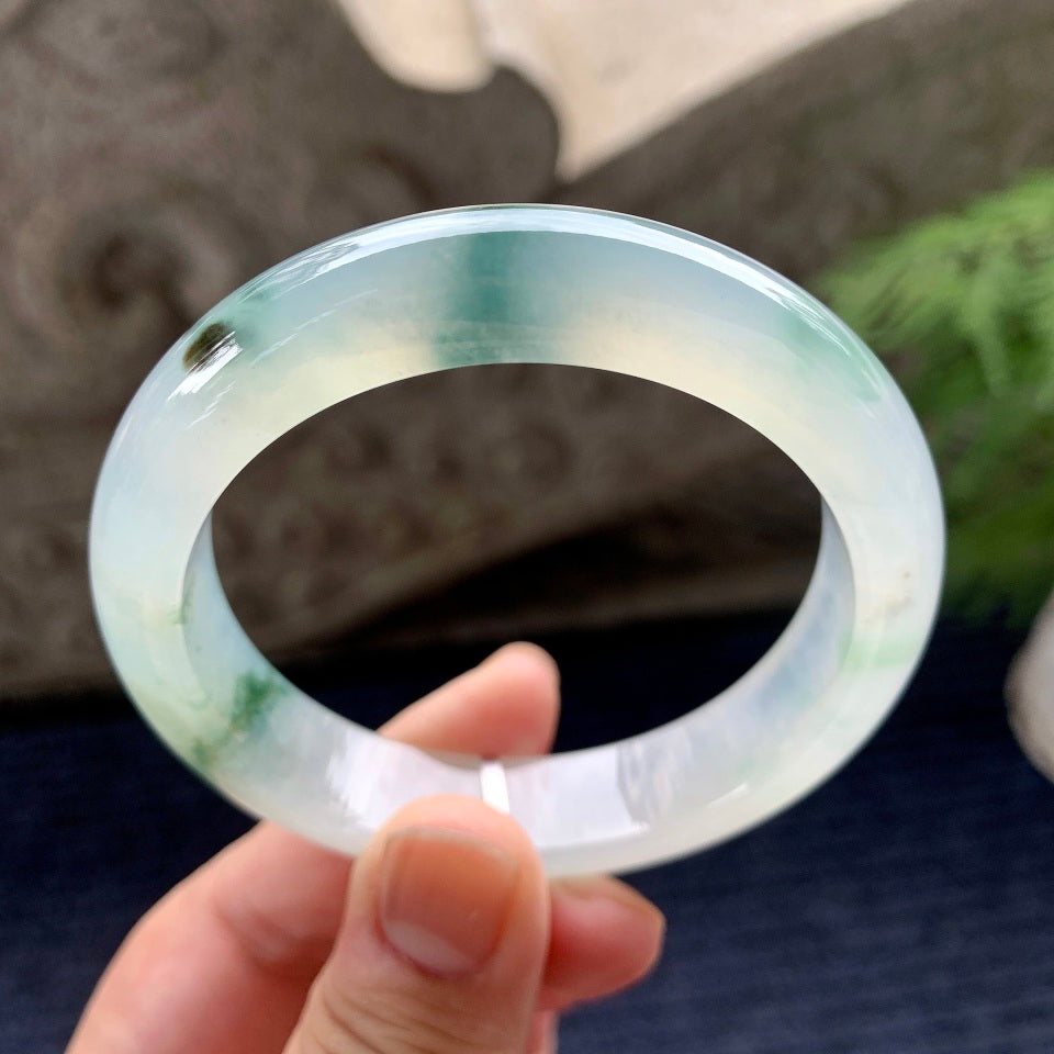 糯冰种飘花平安镯（55.4mm）（yc097834）