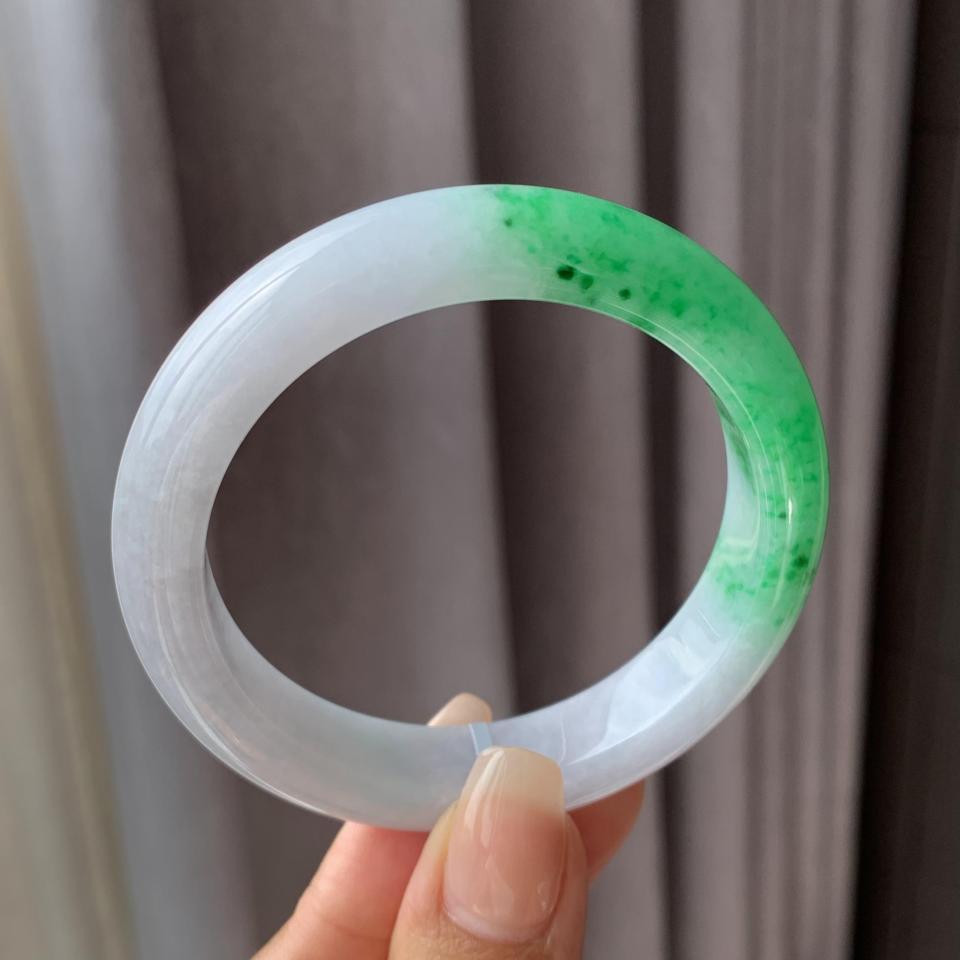 糯冰种阳绿翡翠平安镯（56.5mm）（TF07043305）