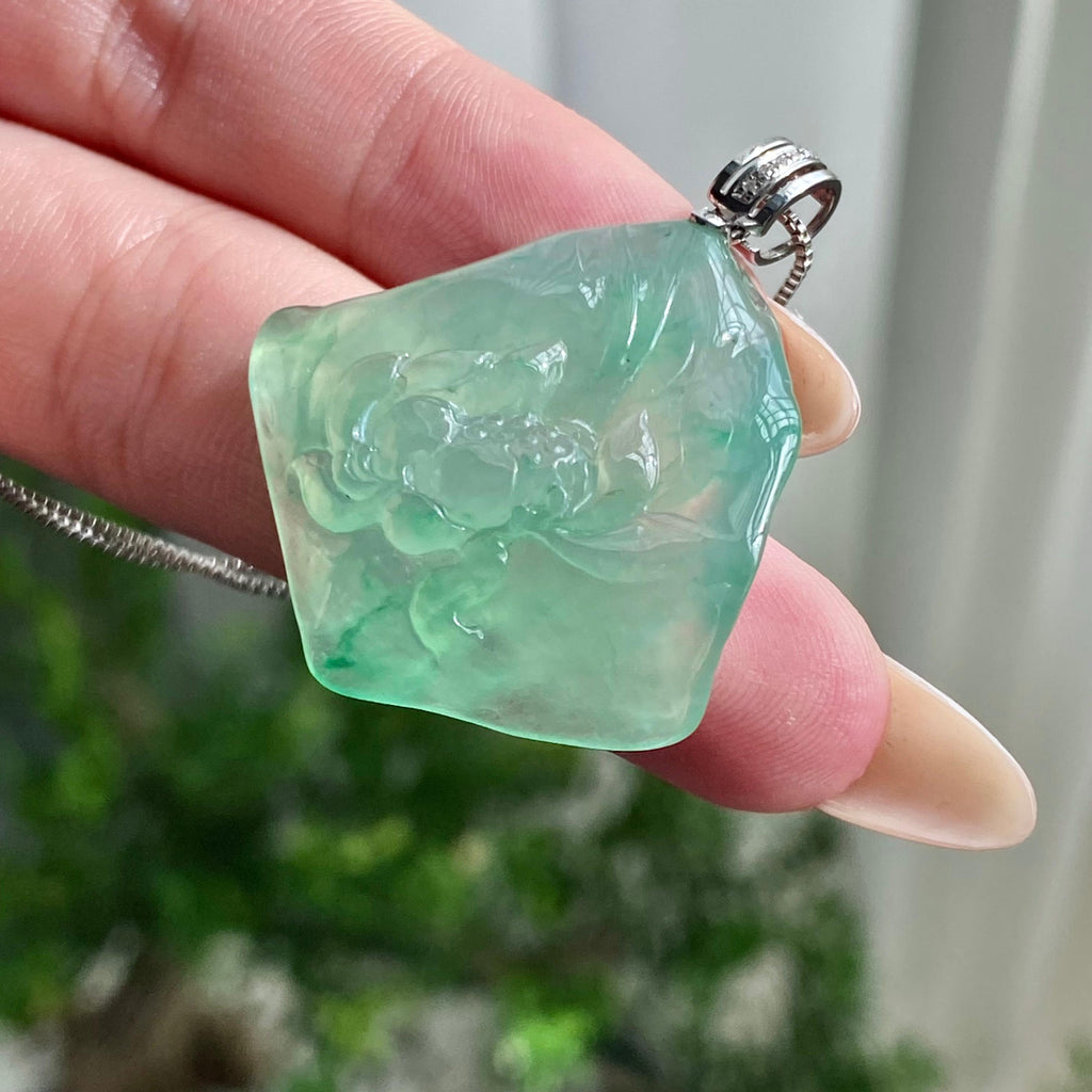 18k金钻镶冰种晴底莲花吊坠（yc206738）