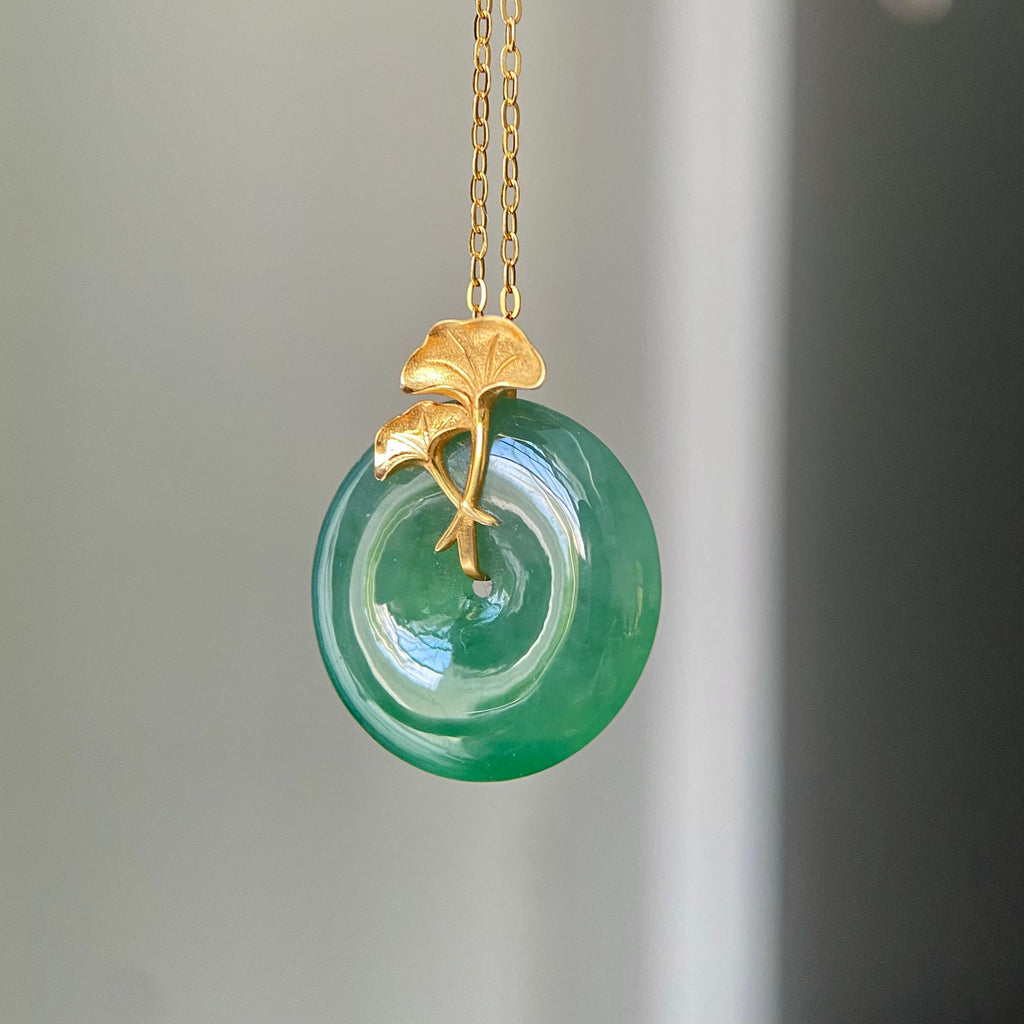 18k金镶冰种满绿平安扣吊坠（yc219251）