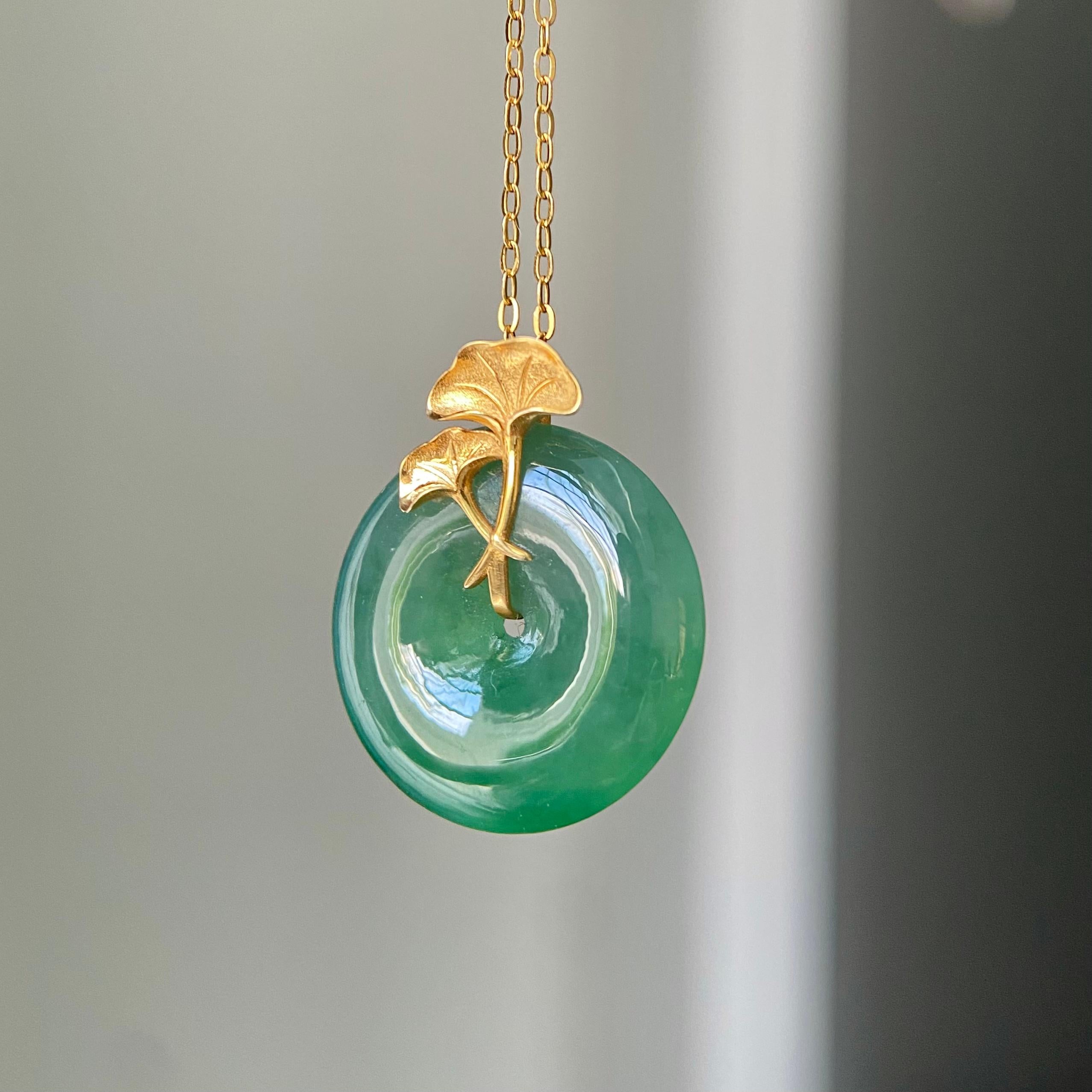 18k金镶冰种满绿平安扣吊坠（yc219251）