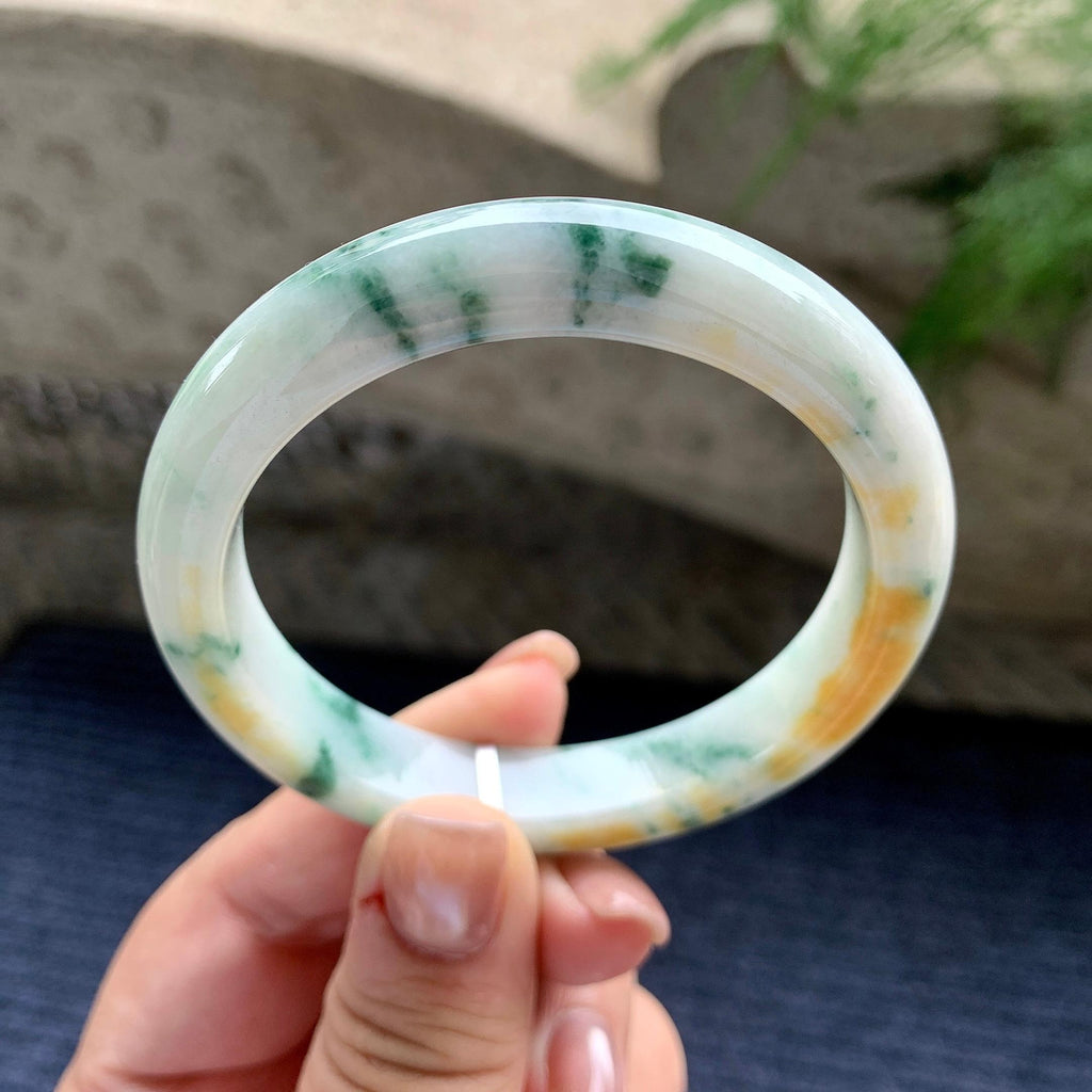 秒杀 细糯种黄翡飘蓝花正圈平安镯 56圈口（yc711296）