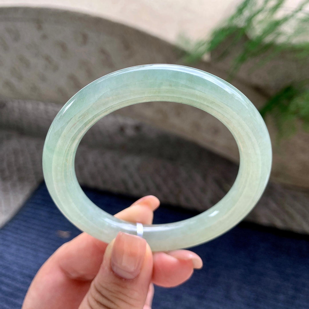 细糯种油青圆条手镯 55圈口 天然缅甸A货翡翠（yc532859）