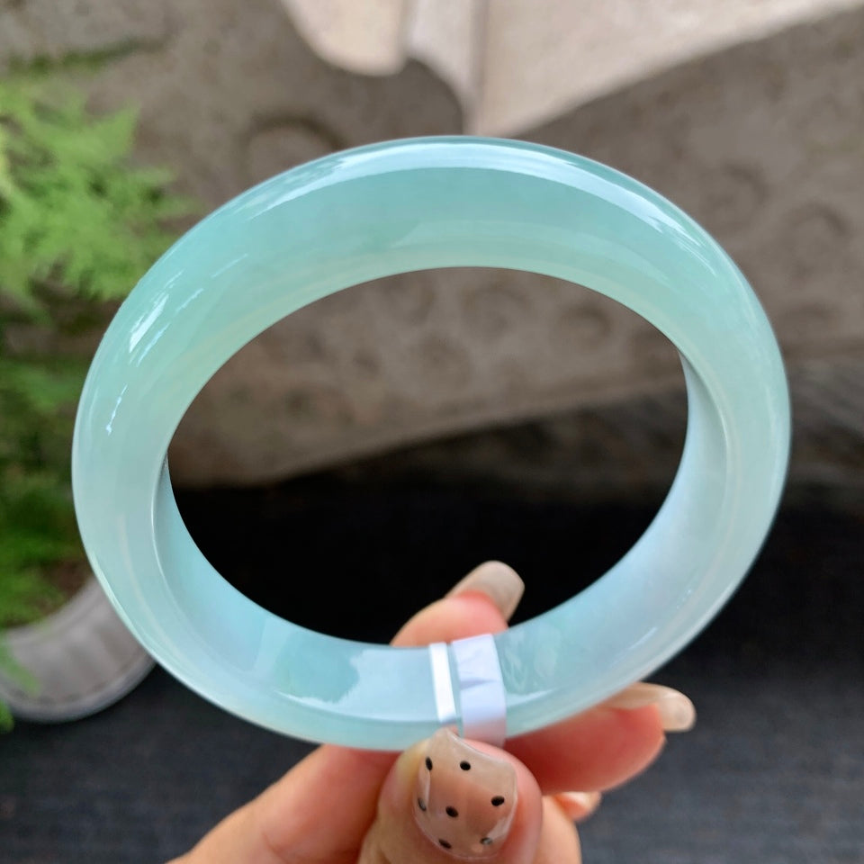 糯化晴底翡翠平安镯（55.6mm）（yc016983）