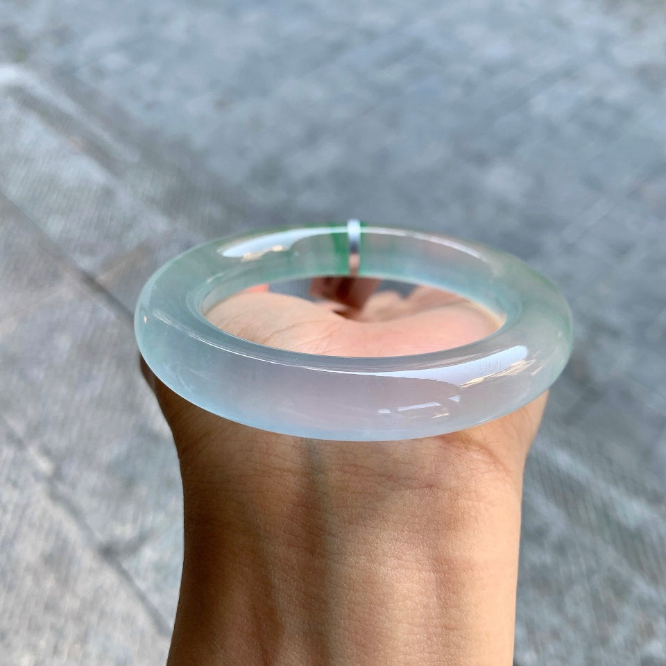 高冰飘绿翡翠圆条手镯镯心一套（52.8mm）（yc025803）