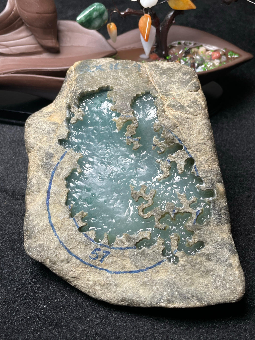 莫西沙开窗冰底飘花手镯料（yc492021）