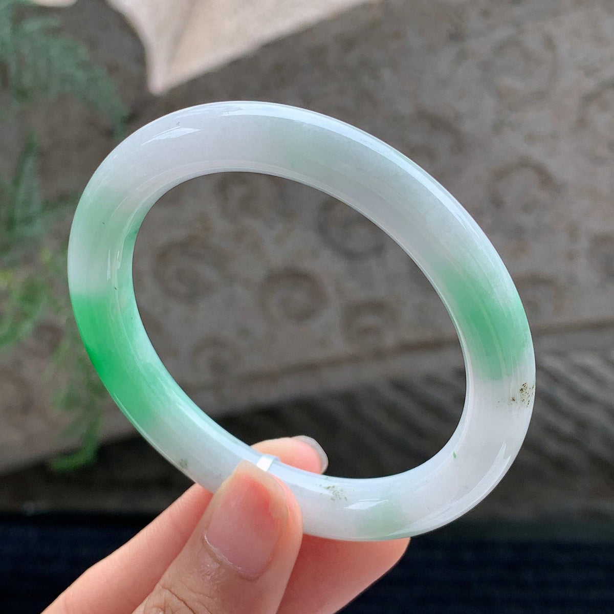 细糯种 白底青圆条手镯 53.3圈 （yc696338）