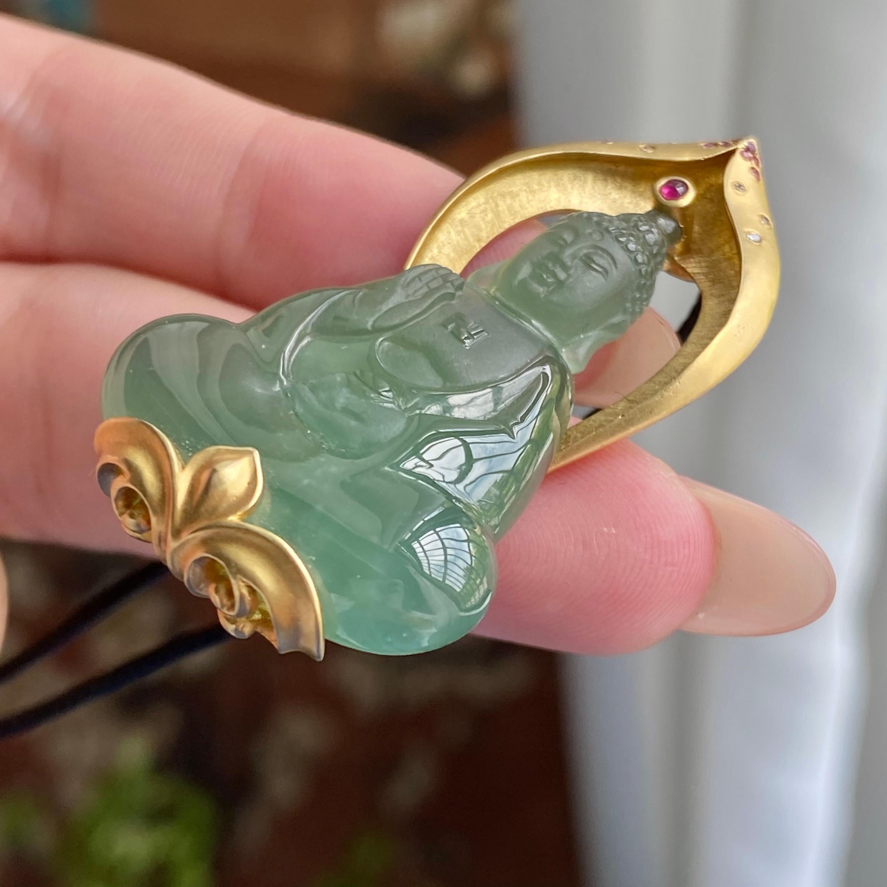 18k金镶冰种湖水绿观音吊坠（yc235110）