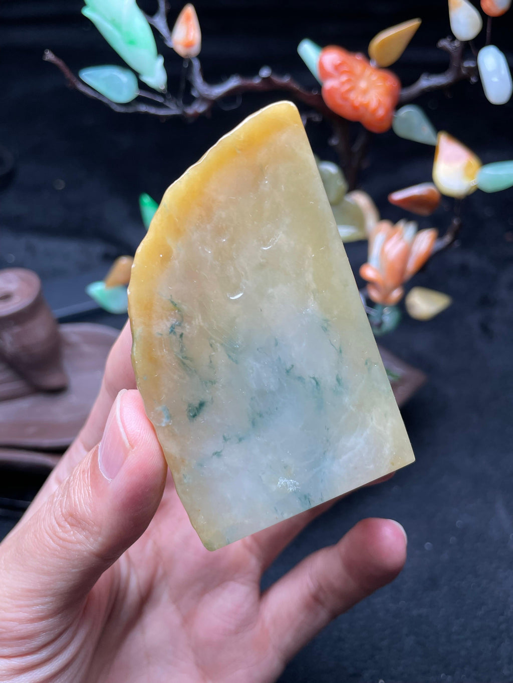 黄翡飘花随形牌子挂件料（yc709336）