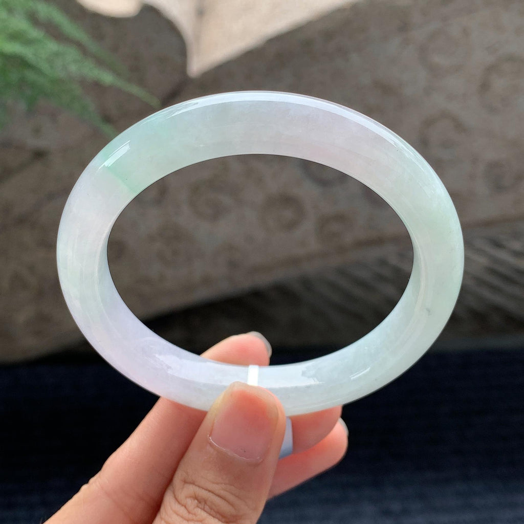细糯种淡春彩正圈平安镯 57圈 天然缅甸A货翡翠（yc696428）