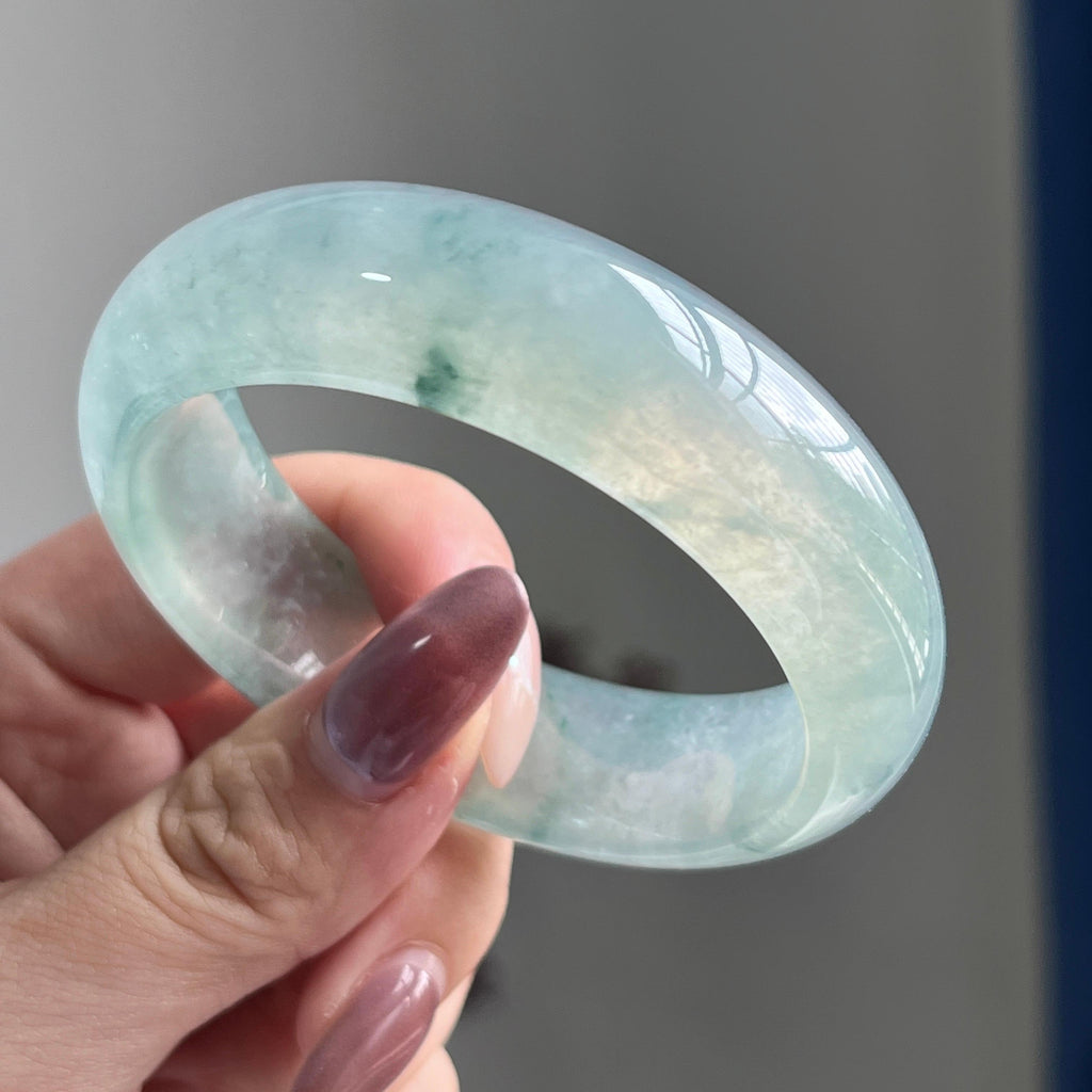 冰种飘花宽版轮胎镯（55圈）（yc197809）