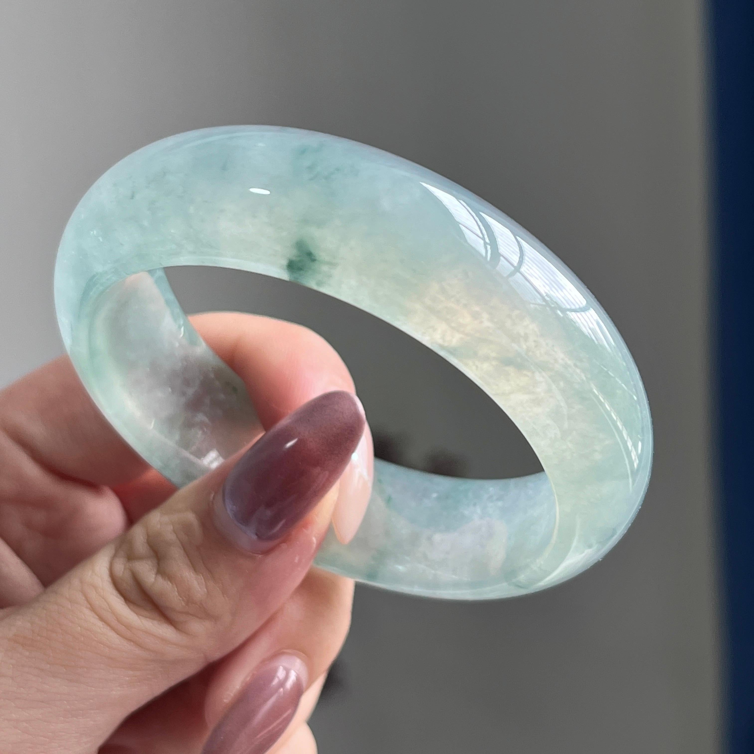 冰种飘花宽版轮胎镯（55圈）（yc197809）