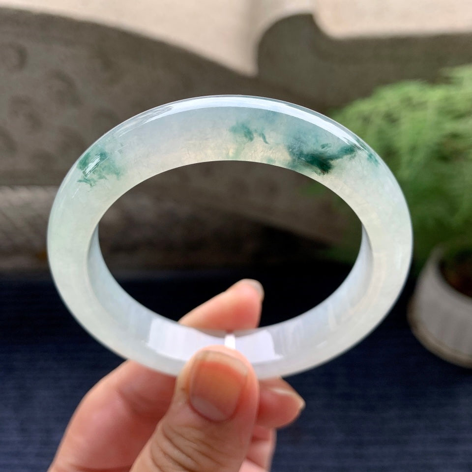 糯冰种飘花平安镯（56.3mm）（yc089911）