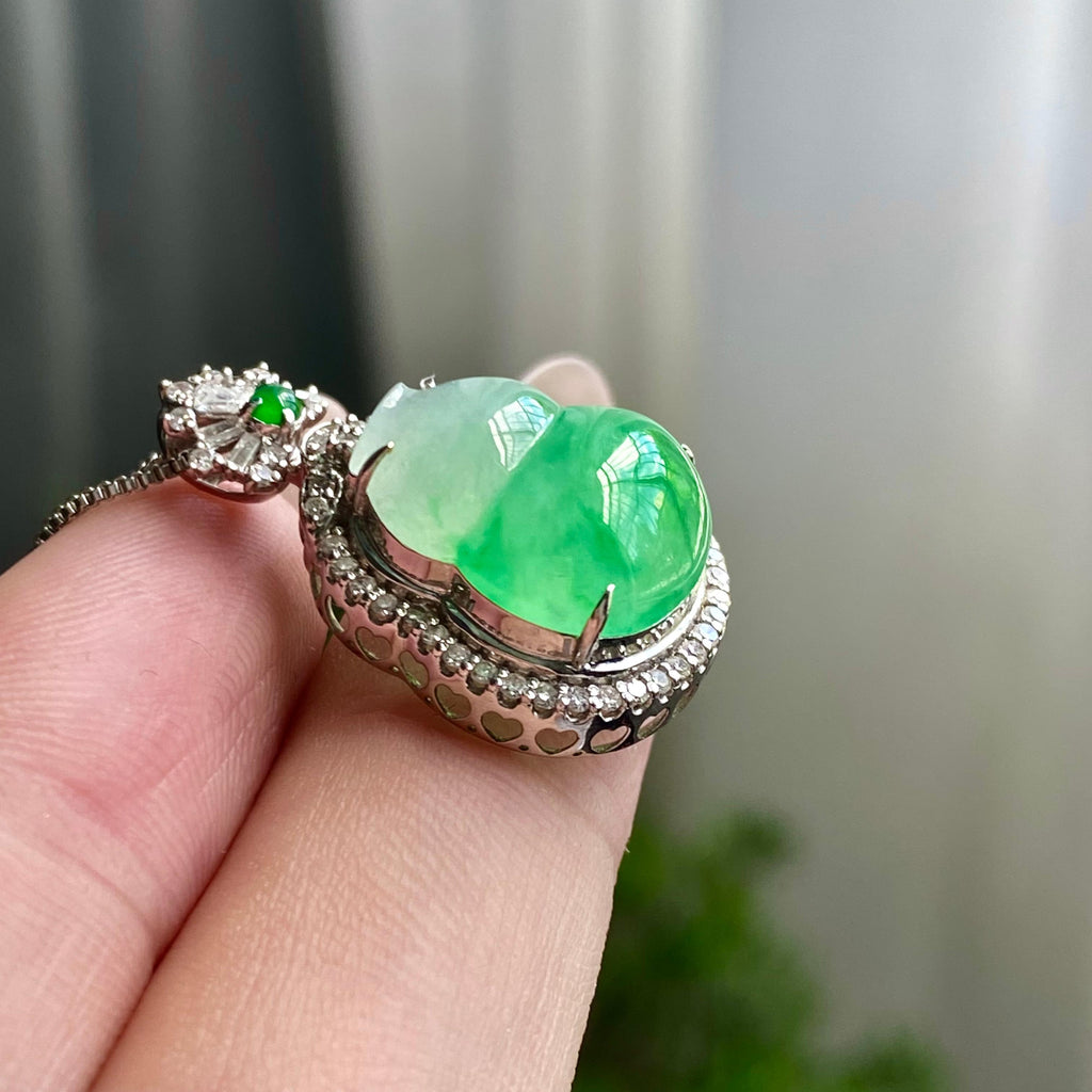 18k金钻镶冰种飘花葫芦吊坠（yc204464）