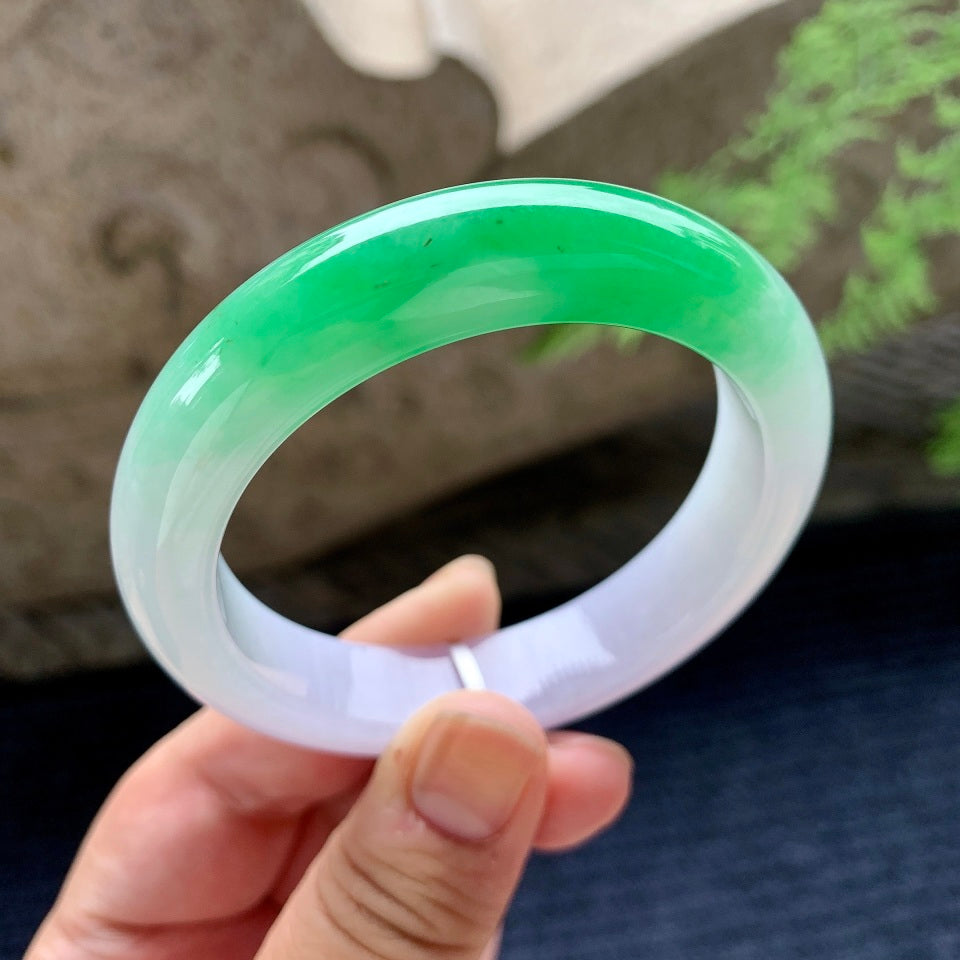 细糯种淡紫罗兰飘绿平安镯（54.8mm）（yc165857）