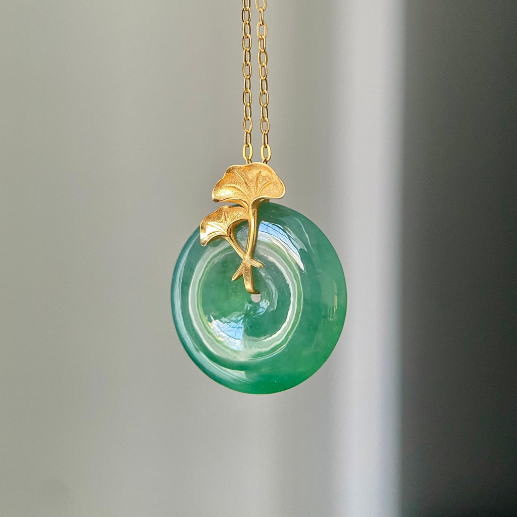 18k金镶冰种满绿平安扣吊坠（yc219251）