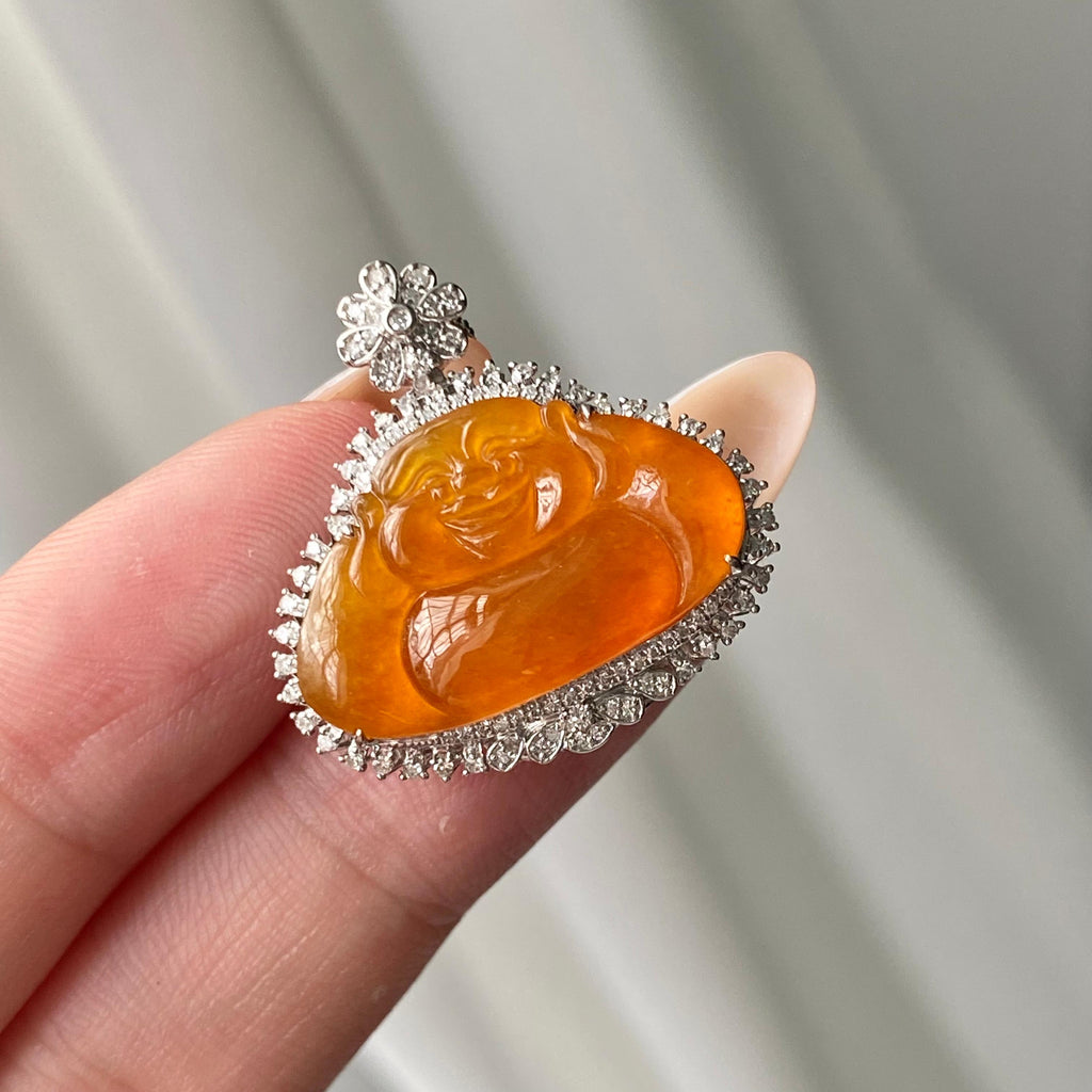 18k金钻镶冰种黄翡佛公吊坠（yc204868）