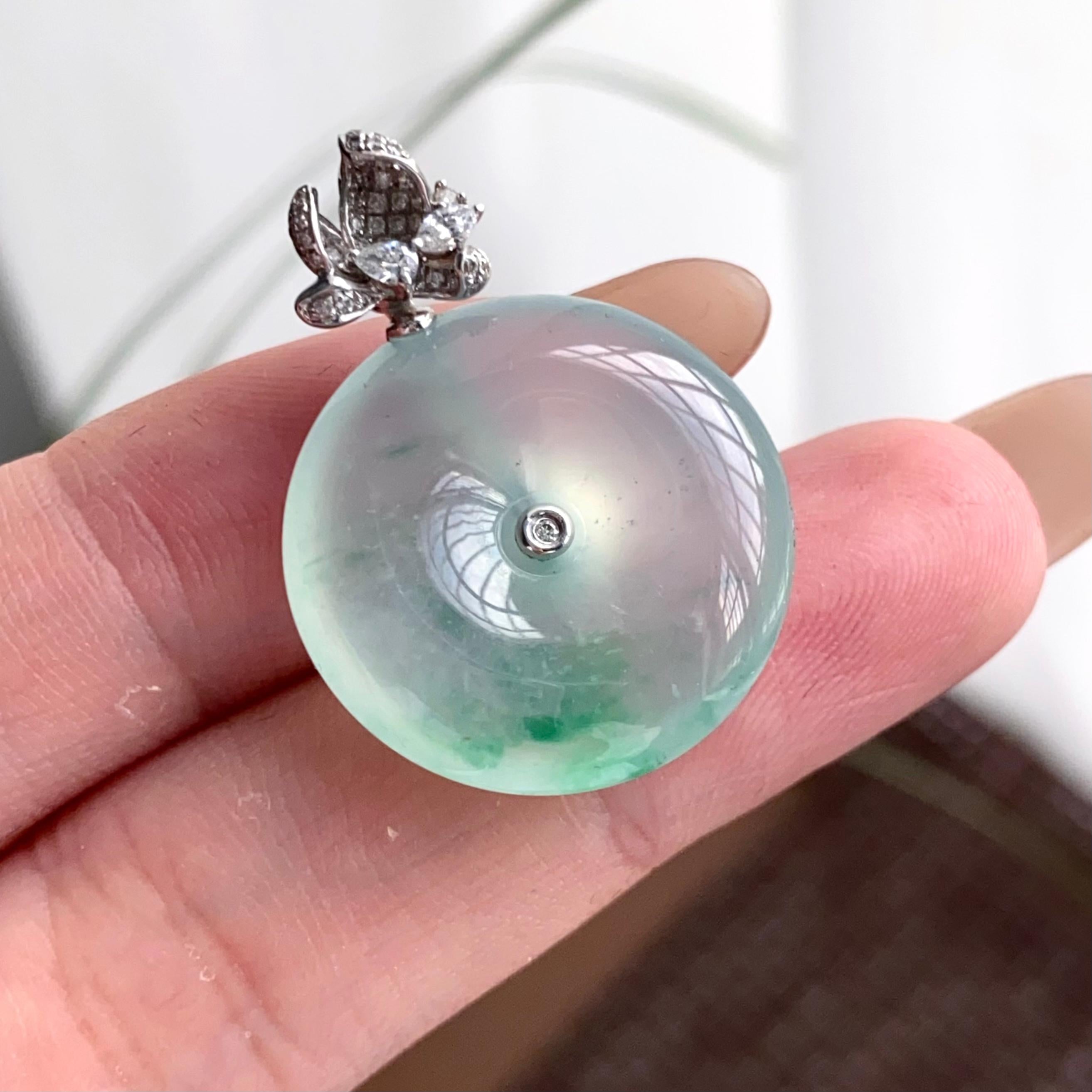 18k金钻镶冰种飘花平安扣吊坠（yc250329）