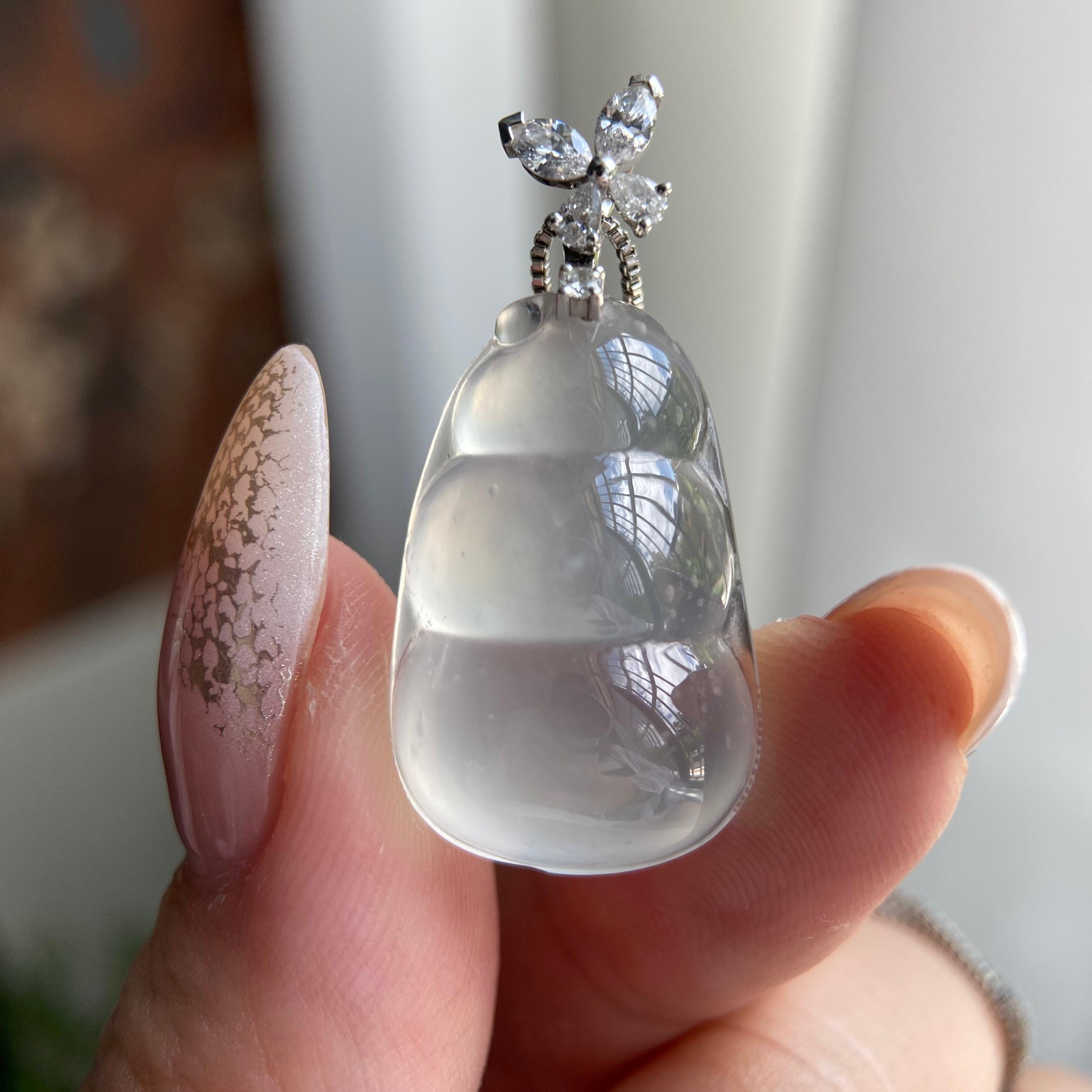 18k金钻镶高冰种雪花棉福豆吊坠（yc209944）