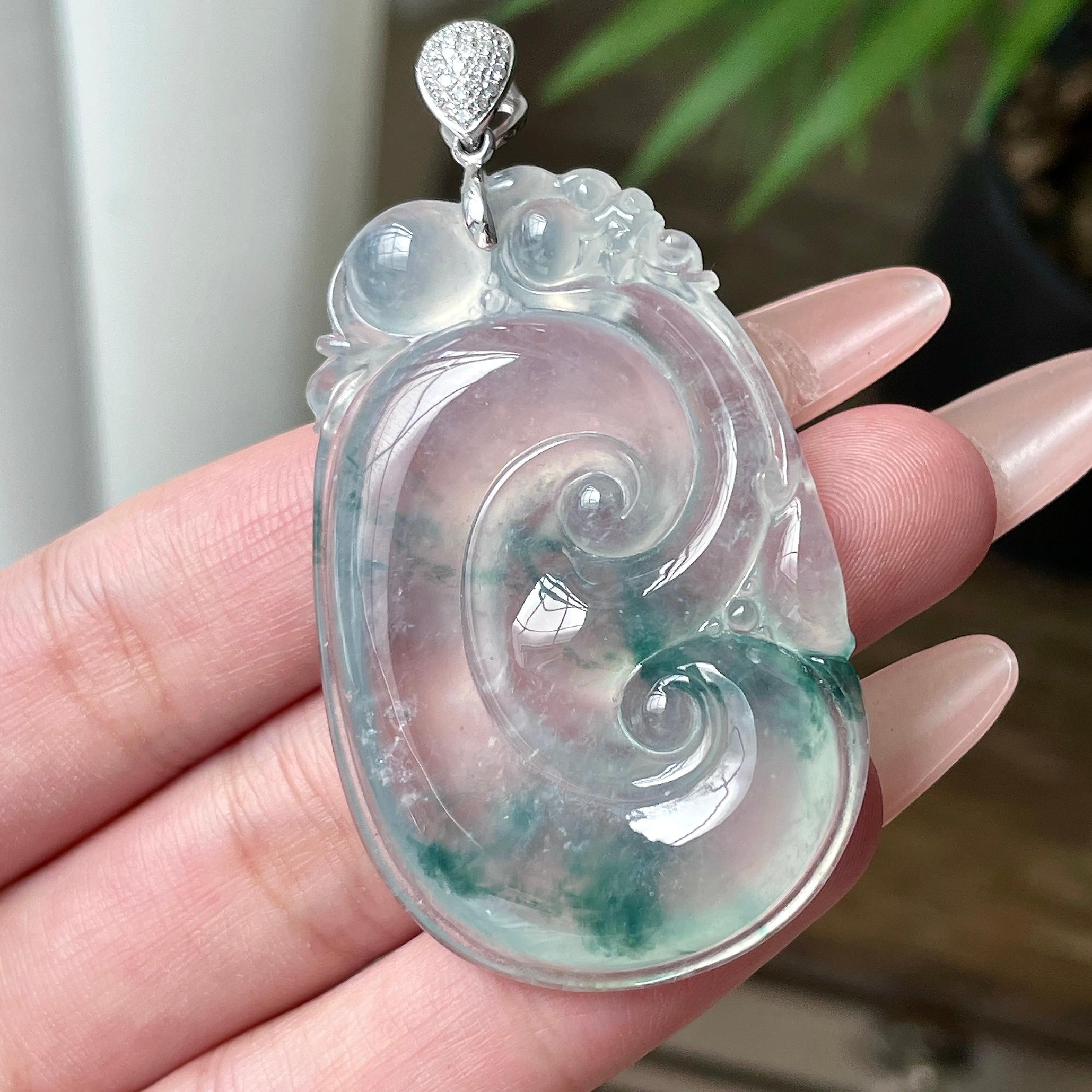 18K冰飘花大如意吊坠 天然缅甸A货翡翠（yc532791）