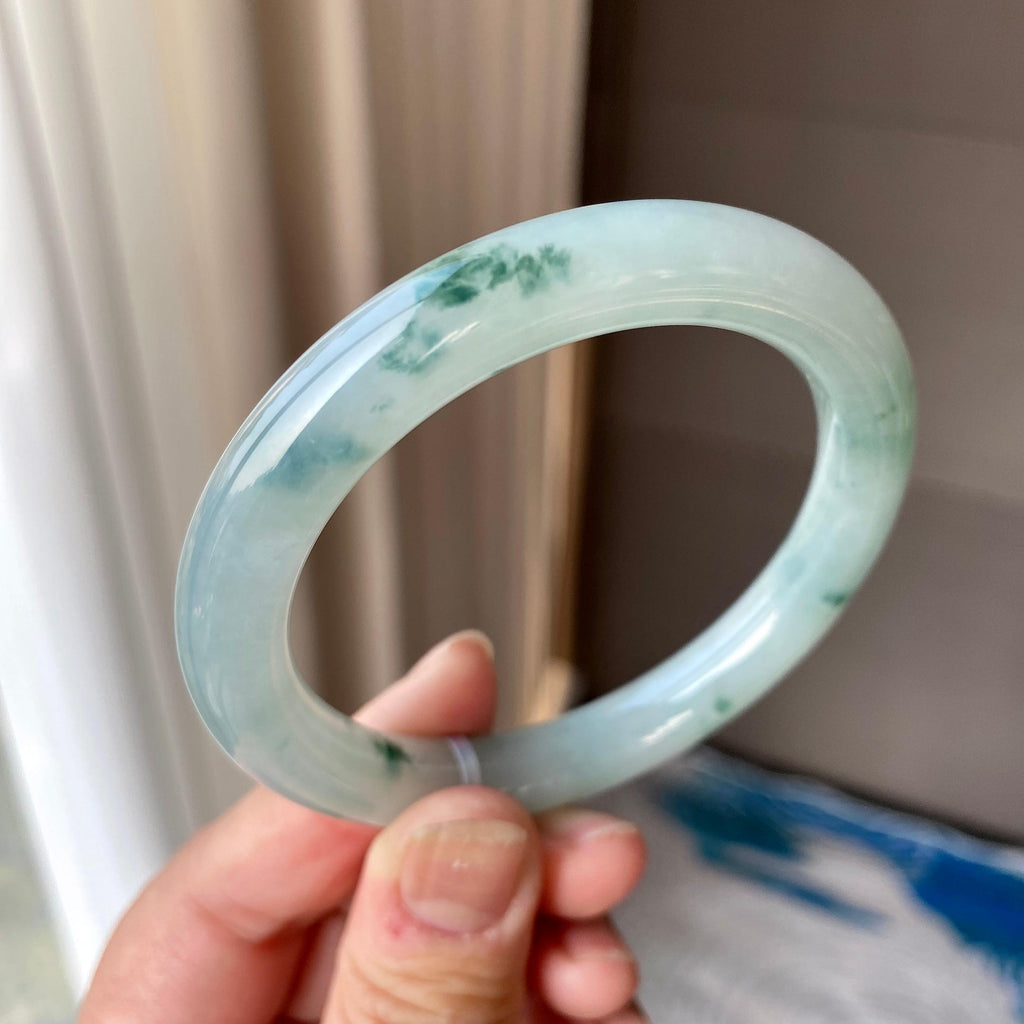 细糯种飘花圆条手镯56圈口 天然缅甸A货翡翠（yc316461）