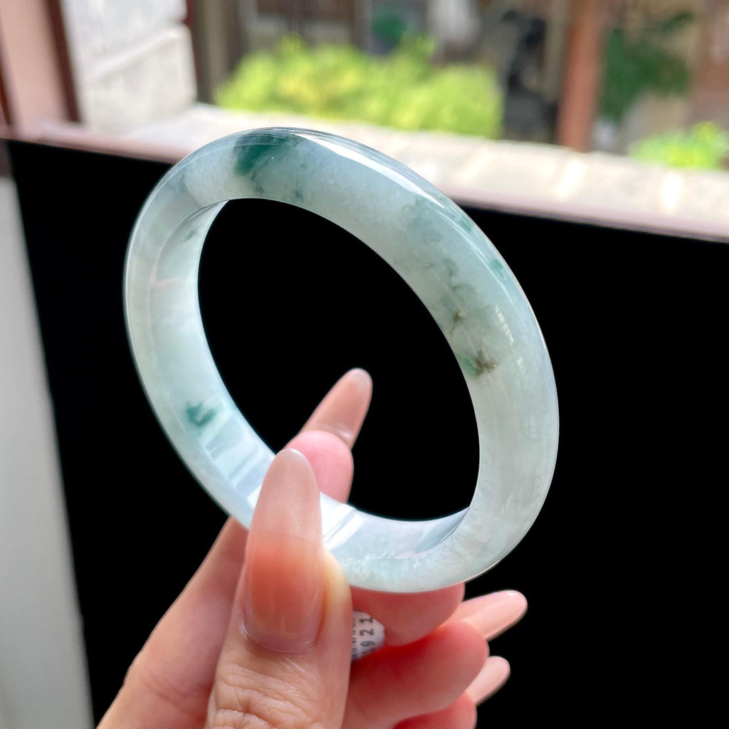 糯种蓝飘花正圈平安镯 56圈 天然缅甸A货翡翠（yc522691）