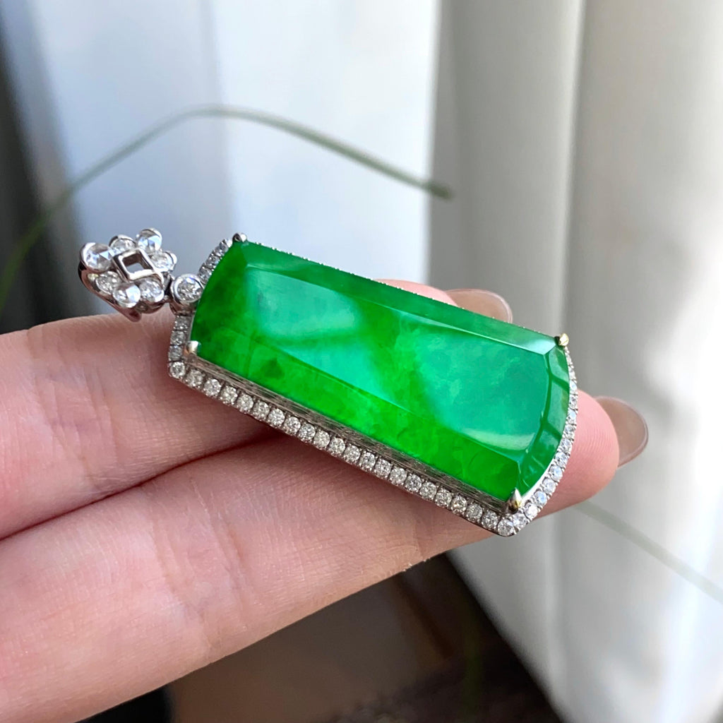 18k金钻镶冰种阳绿无事牌吊坠（yc263889）