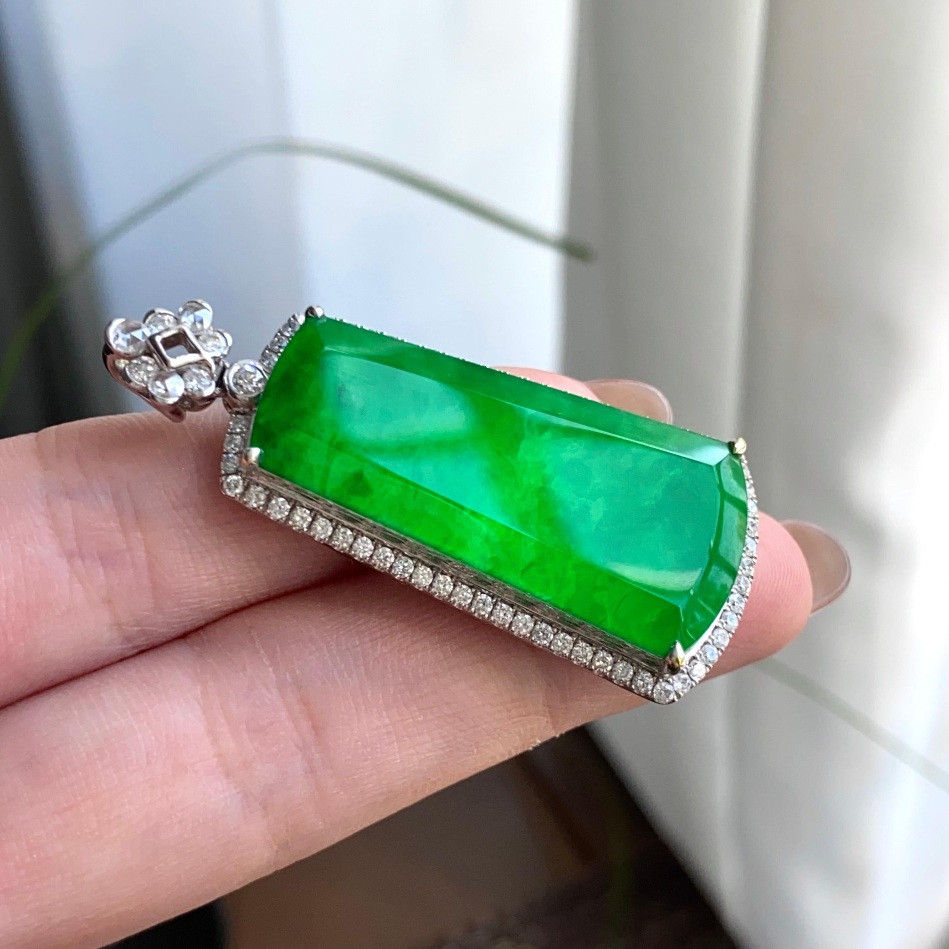 18k金钻镶冰种阳绿无事牌吊坠（yc263889）