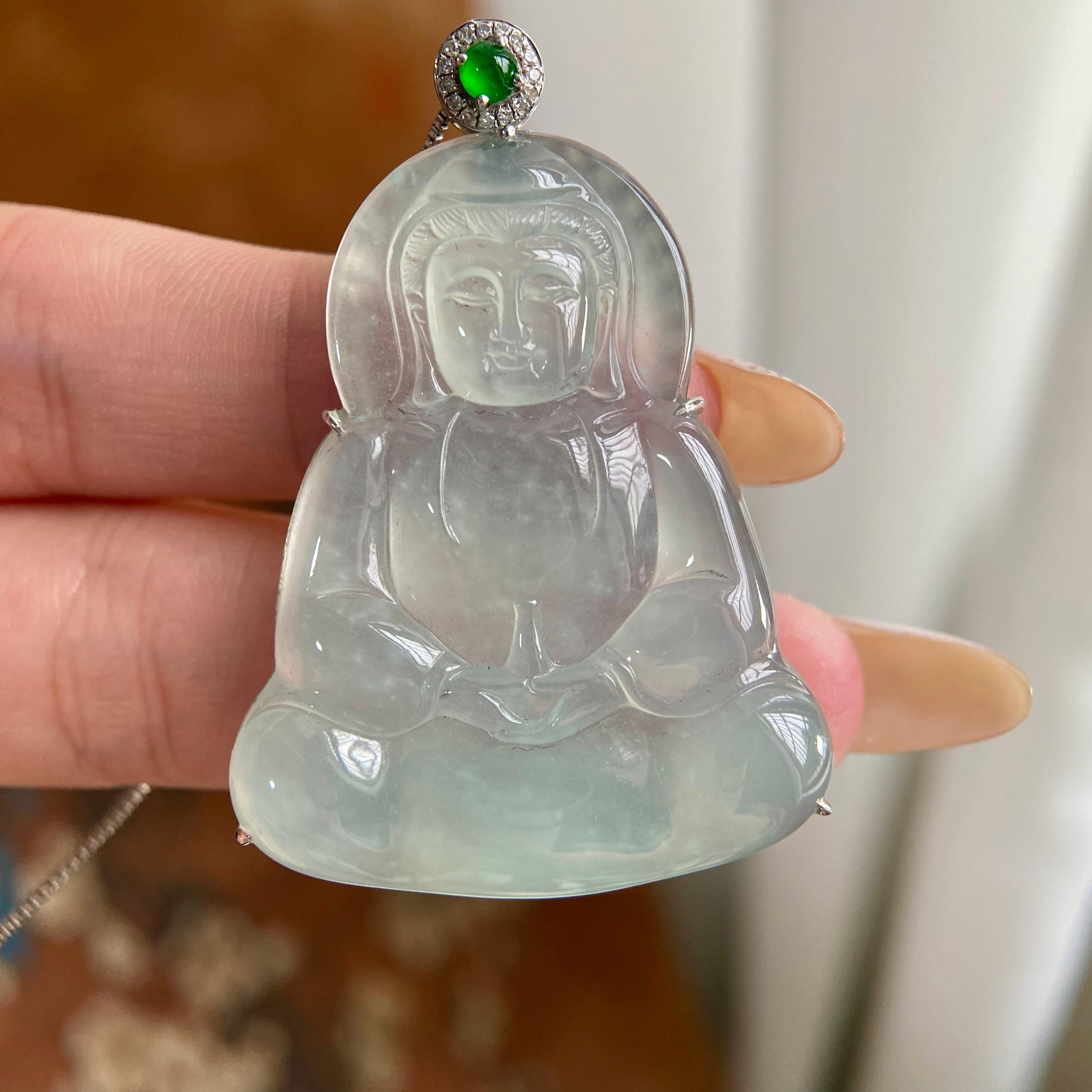 18k金钻镶冰种晴底观音吊坠（yc223931）