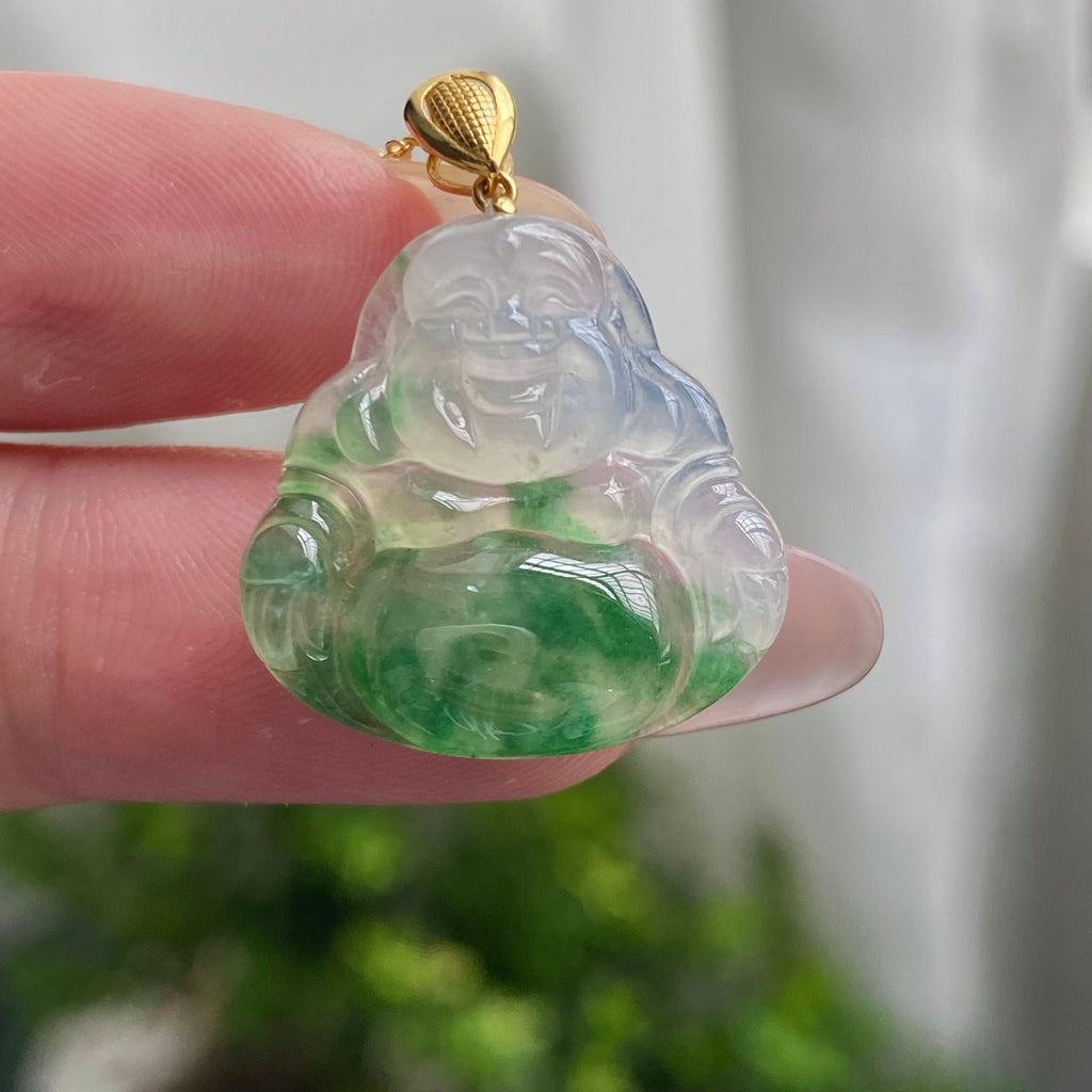 18k金镶冰种飘花佛公吊坠（yc200357）