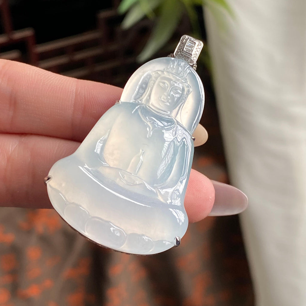 18k金钻镶冰种白月光观音吊坠（yc195167）