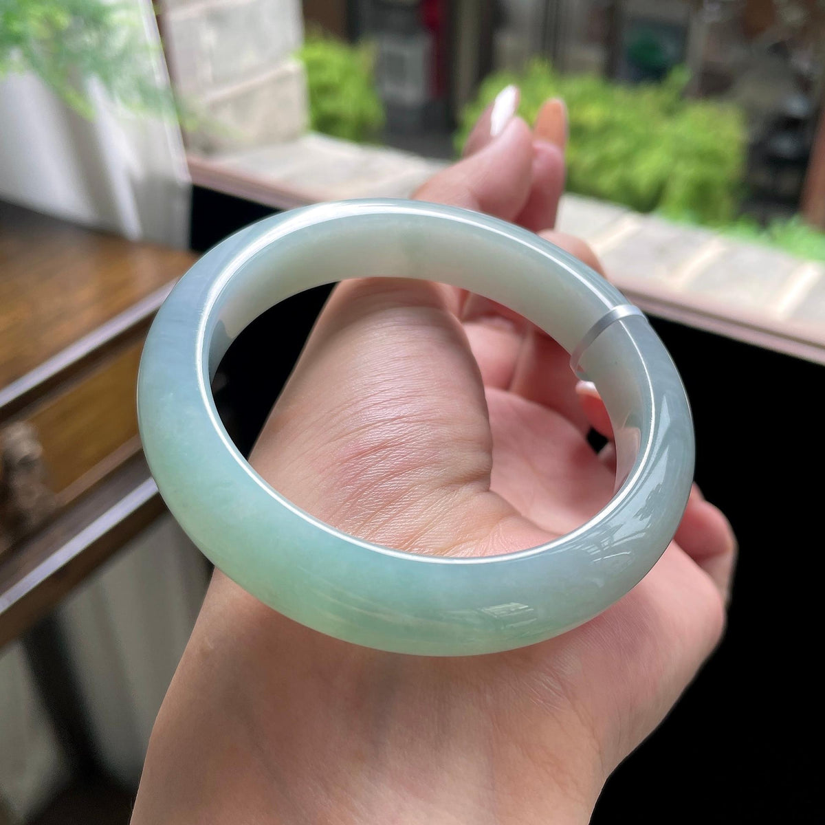 细糯种果绿半山水正圈平安镯 57.5圈 天然缅甸A货翡翠（yc696439）