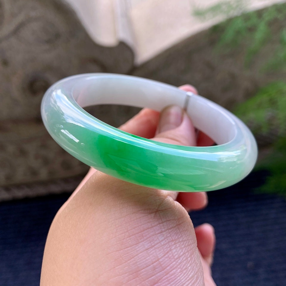 细糯种飘阳绿平安镯（57mm）（yc175869）