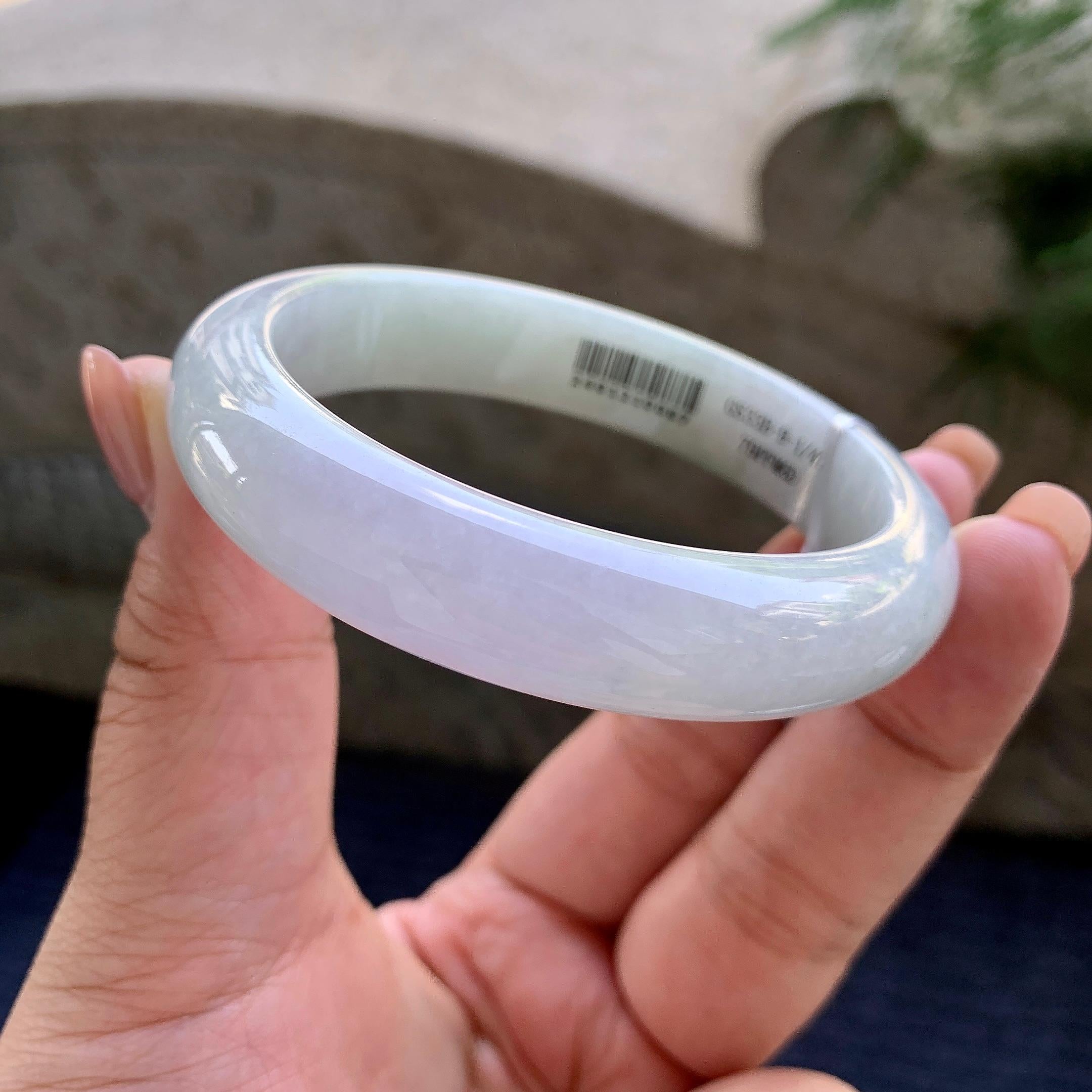 细糯种淡紫罗兰正圈平安镯 57.4圈口 天然缅甸A货翡翠（yc502575）