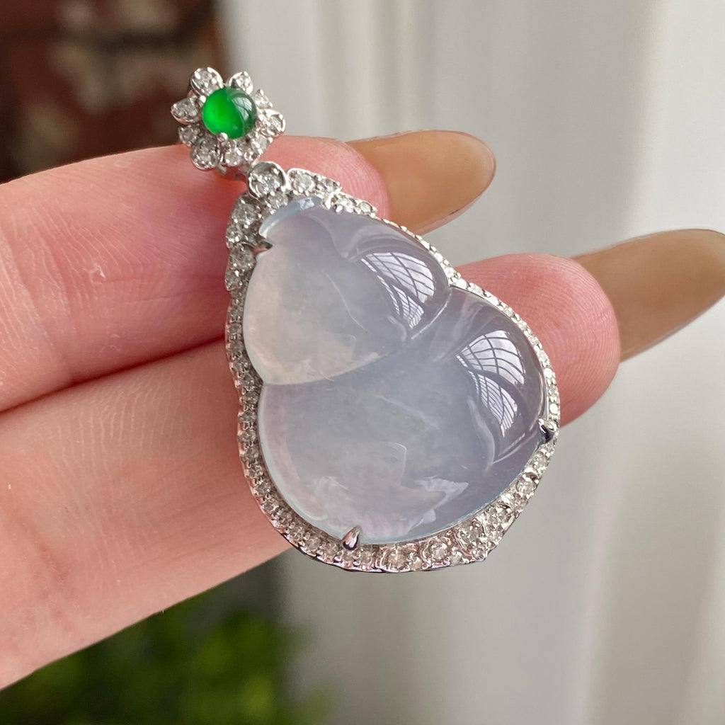 18k金钻镶冰种蓝底葫芦吊坠（yc223114）