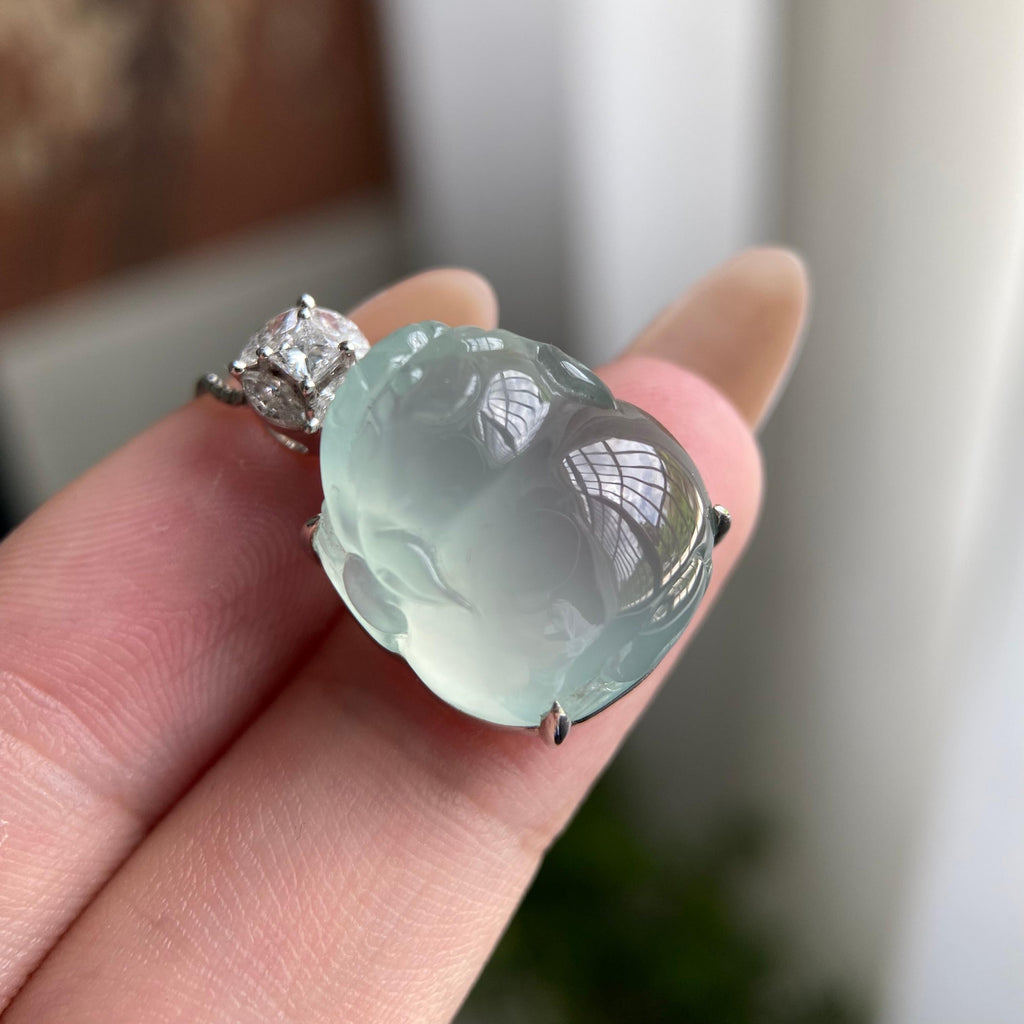 18k金钻镶冰种晴底貔貅吊坠（yc209938）