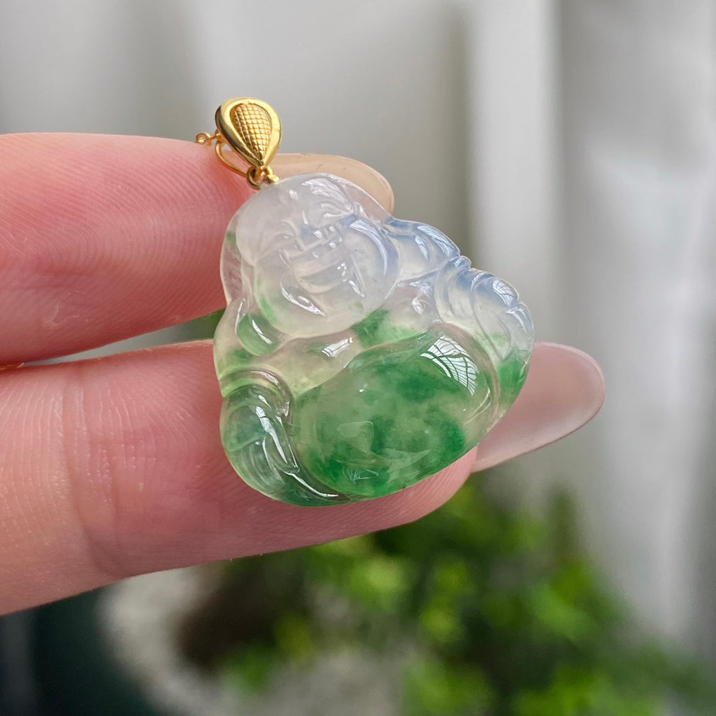 18k金镶冰种飘花佛公吊坠（yc200357）