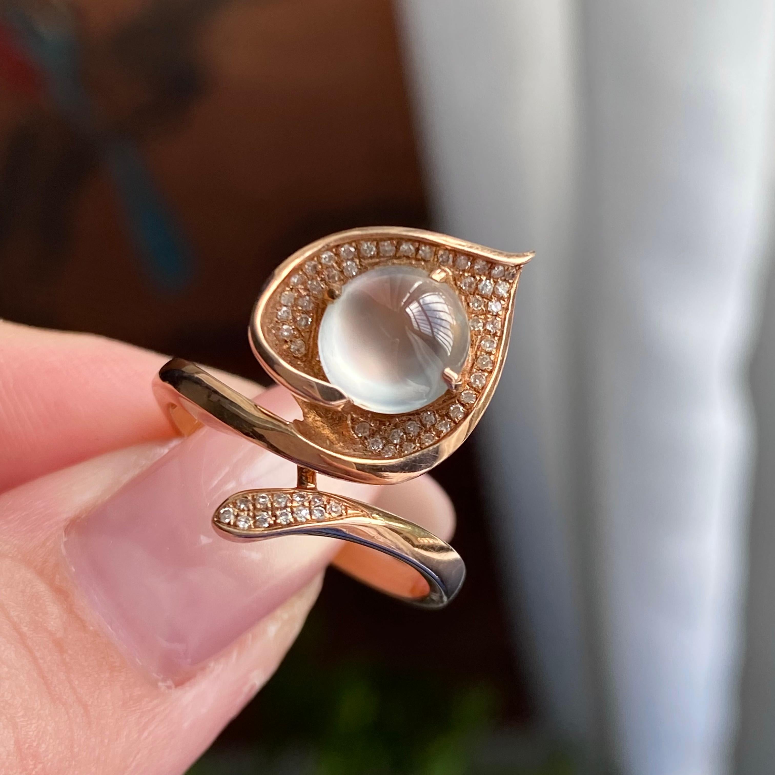 18k金钻镶冰玻种白月光蛋面戒指（yc235121）