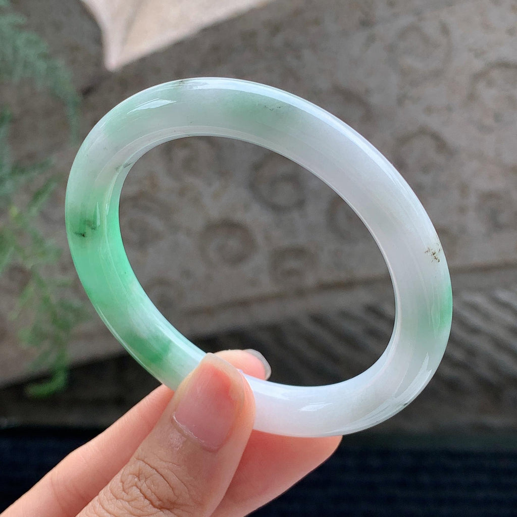 细糯种 白底青圆条手镯 53.3圈 （yc696338）
