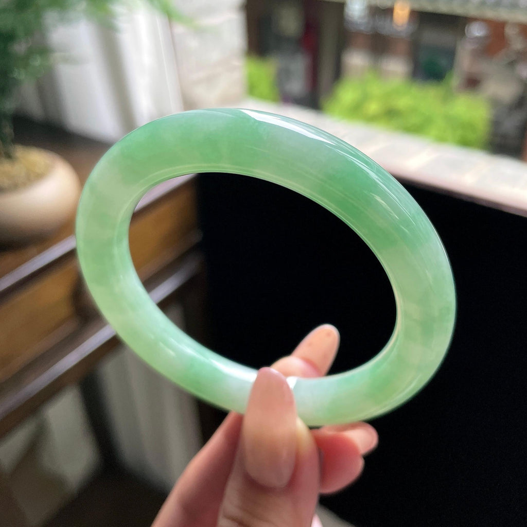 细糯种甜果绿圆条 55圈 天然缅甸A货翡翠（yc696434）