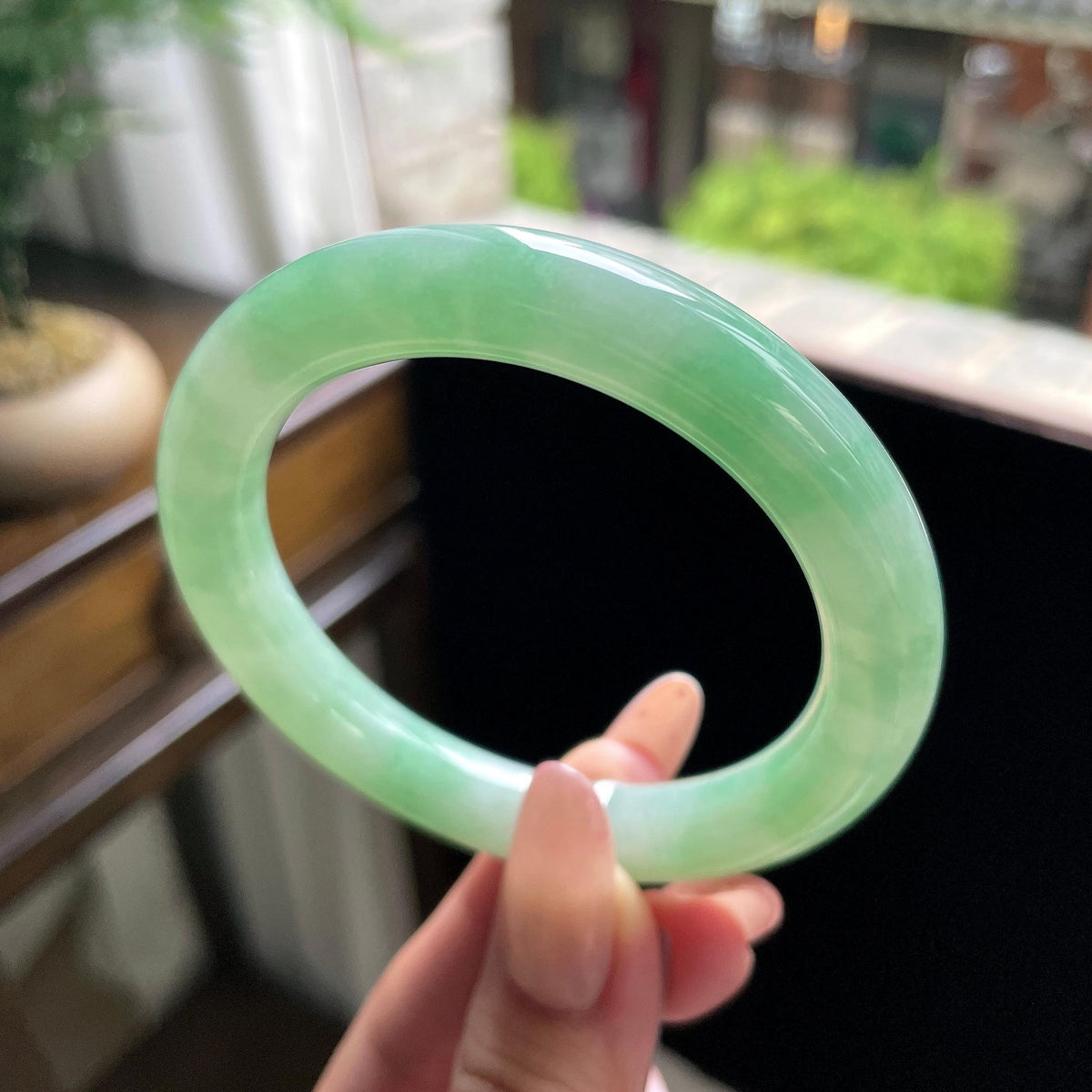 细糯种甜果绿圆条 55圈 天然缅甸A货翡翠（yc696434）